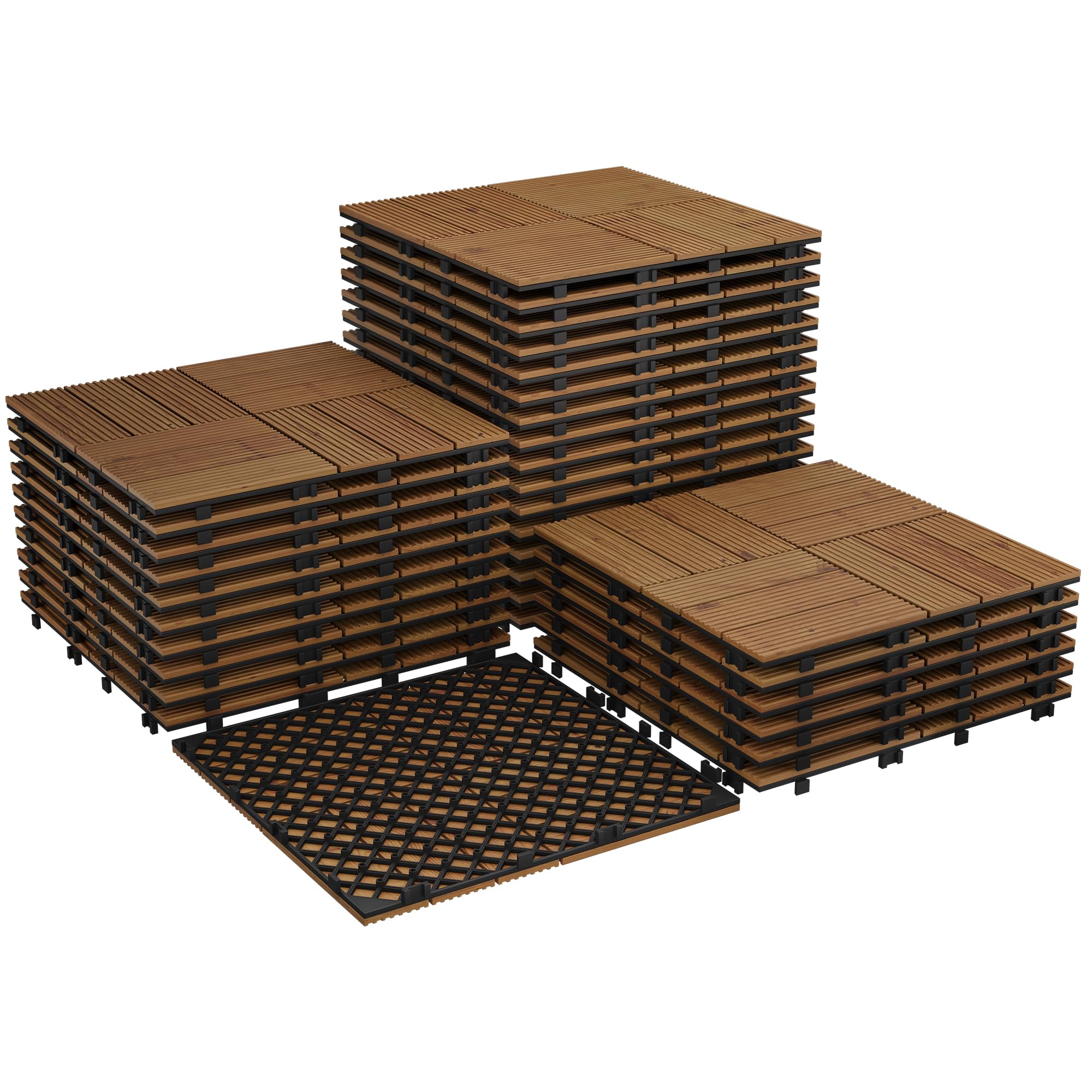 GarveeHome Wetterfeste & rutschfeste Akazienholz Terrassenfliesen 30x30cm – DIY Klicksystem, einfache Installation, robust – Für Balkon, Garten, Pool & Outdoor – 22er Set – Braun lackiert, 22PCS/Set,