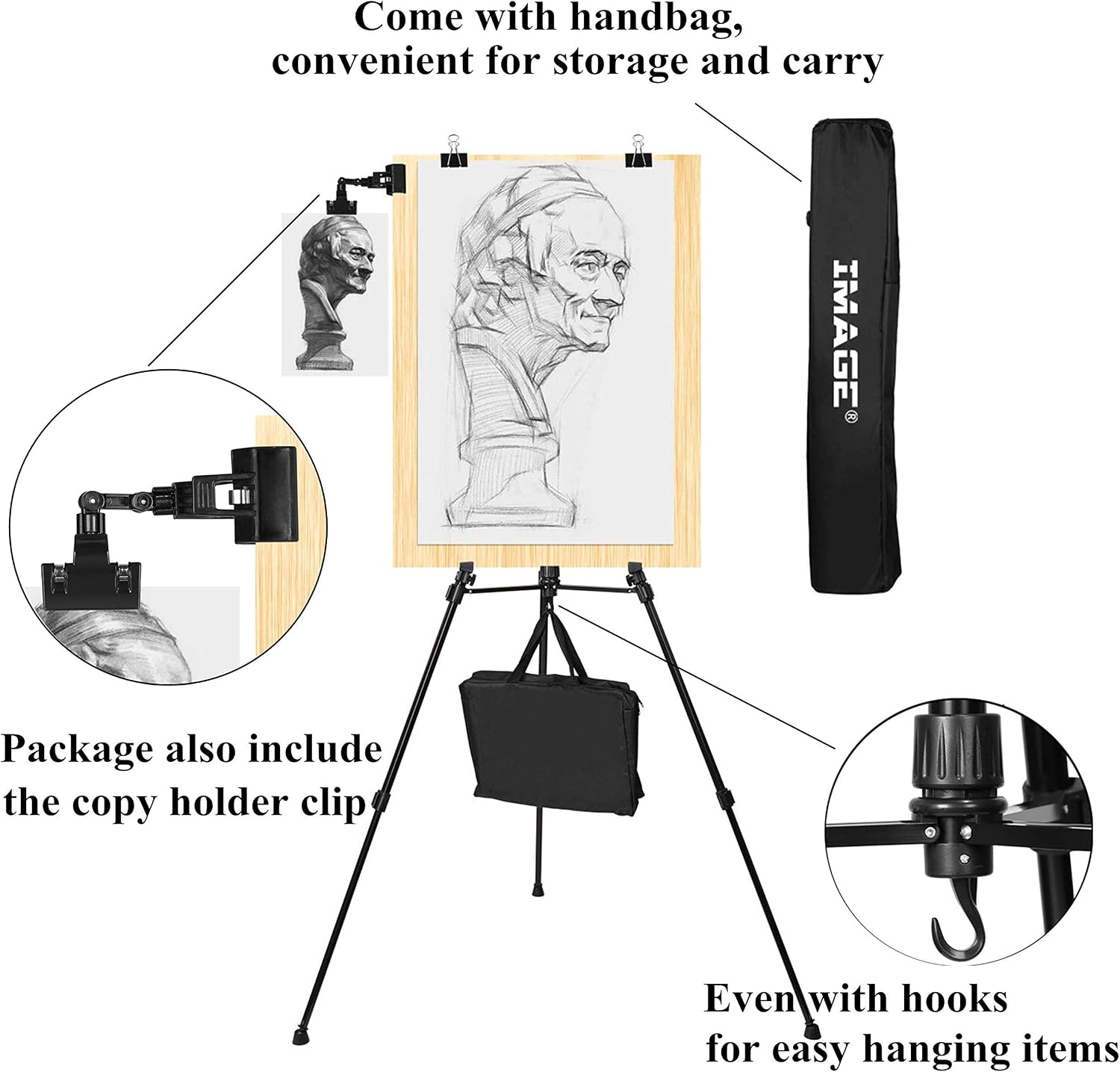 Easel Stand IMAGE Aluminum Metal Tripod Field Easel Adjustable Height 21 to 66 Inches Lightweight and Durable Artist Easel with Portable Bag for Floor/Table-Top Drawing and Displaying