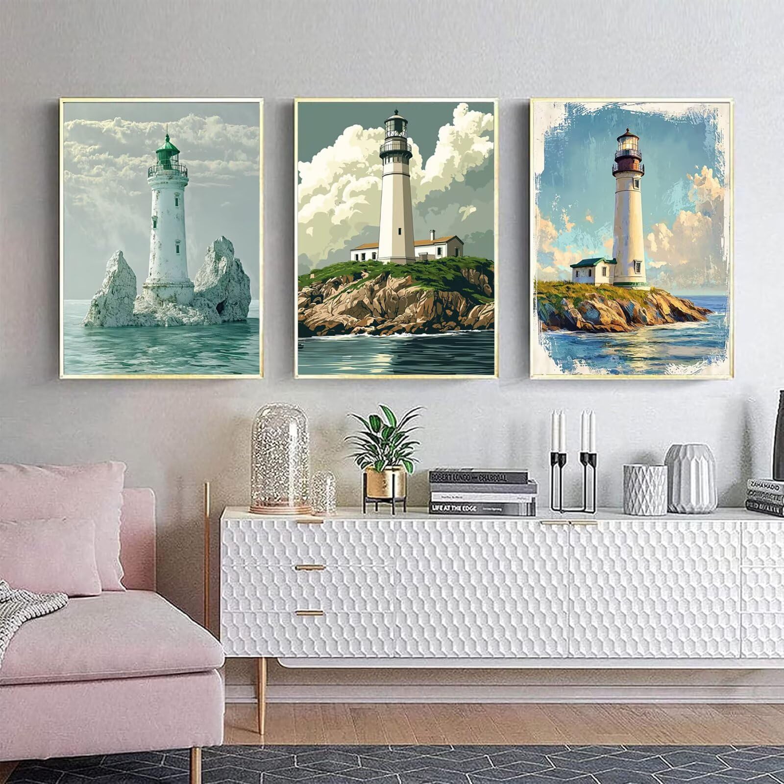 Generico Cnyaunfi 3 Pezzi Oceano Pittura Diamante Fai-Da-Te, 5D Bianco Diamond Painting Kit Completo per Hobby Creativi Adulti, Per La Decorazione Della Parete Di Casa 50x70cm YF-3326