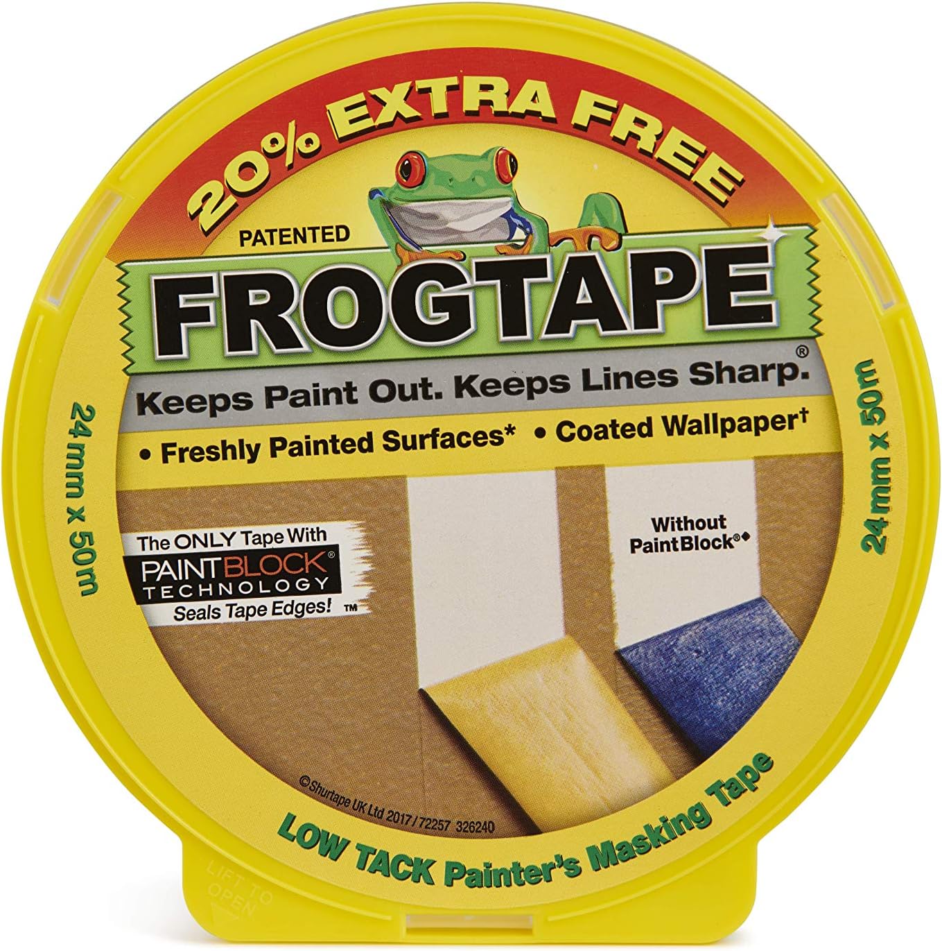 Yellow Delicate Surface Painters Masking Tape 24mm x 41.1m +20% Extra. Indoor painting and decorating for sharp lines and no paint bleed