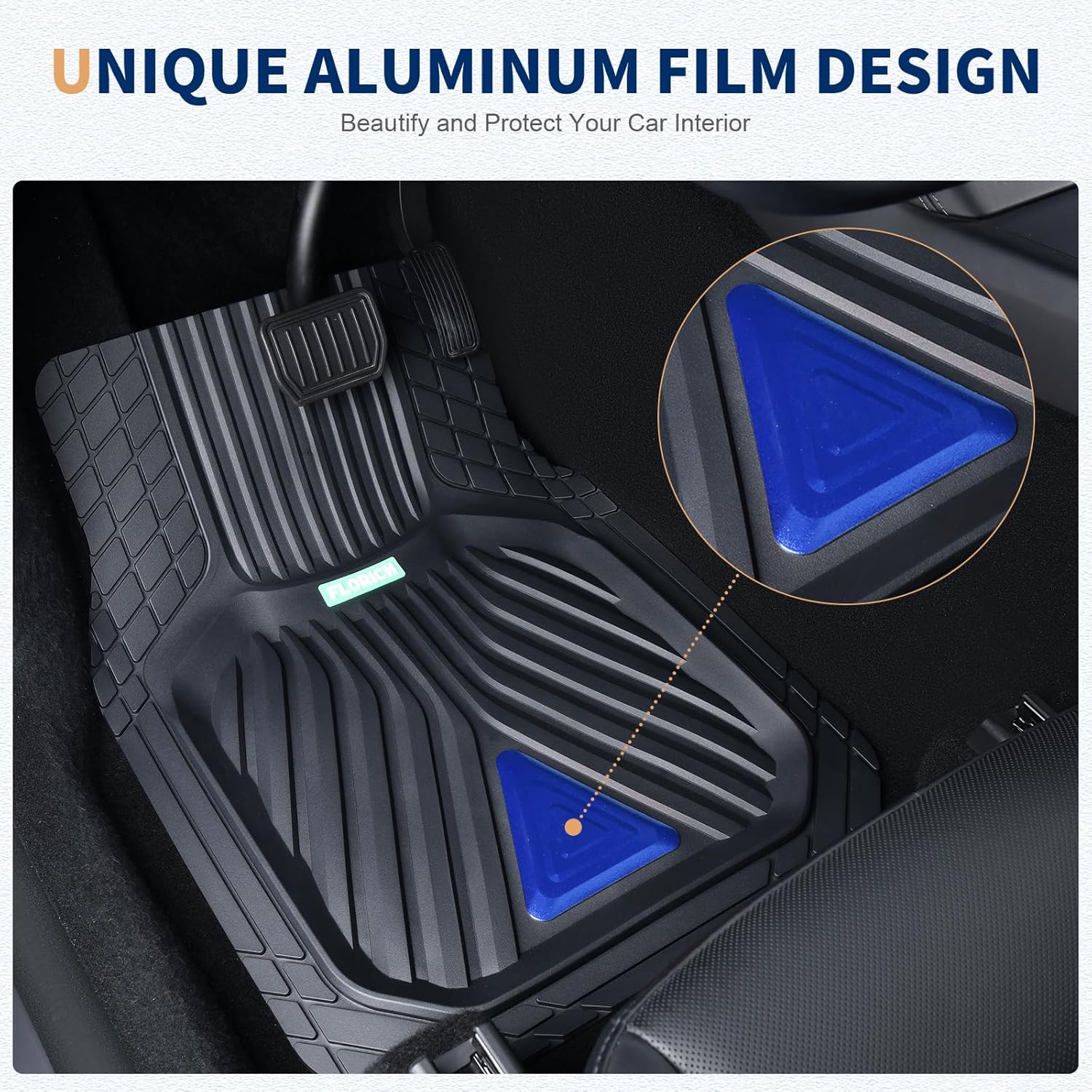 FLORICH Car Floor Mats, Heavy Duty Floor Mats for Cars, 3 Piece All-Weather Floor Mats with Anti-Slip Backing, Universal Trim-to-Fit, Waterproof Automotive Floor Mat for Cars Trucks SUV (Blue)