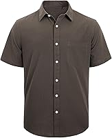 Vista 113 de J.VER Camisas de manga corta de lino y algodón para hombre, estilo informal, ligeras, con botones, para vacaciones, playa y verano, con bolsillo