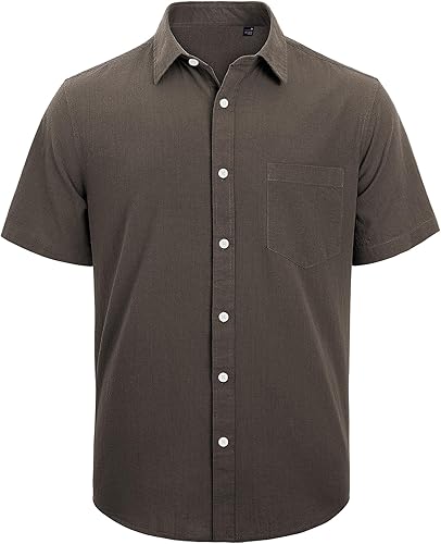 Miniatura 3 de J.VER Camisas de manga corta de lino y algodón para hombre, estilo informal, ligeras, con botones, para vacaciones, playa y verano, con bolsillo