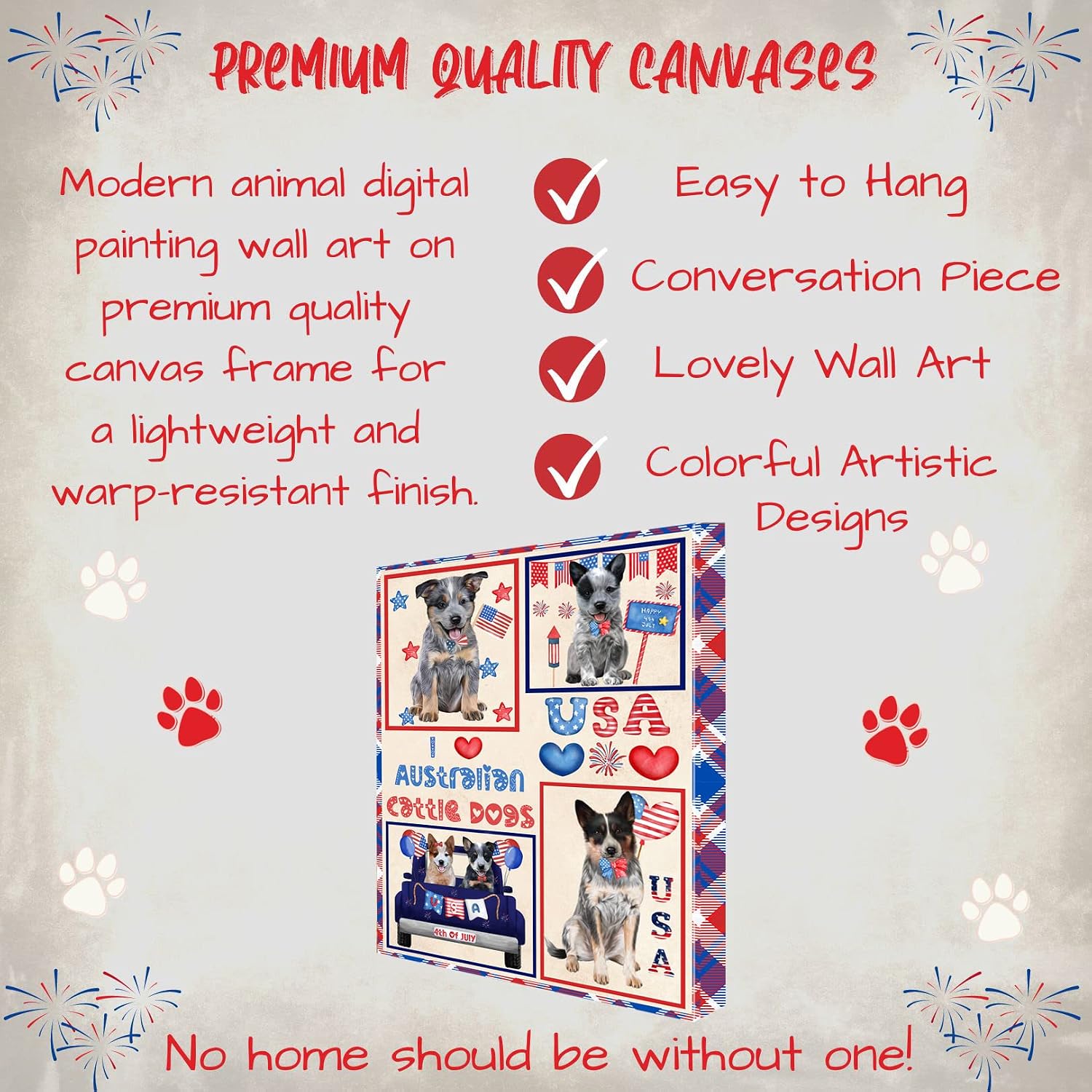Doggie of the Day I Love USA with Australian Cattle Dogs Canvas Wall Art - Premium Quality Ready to Hang Room Decor - Flat Rolled 11" x 14"