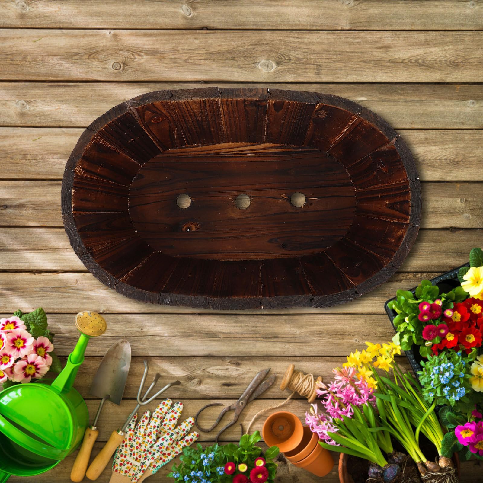 WOONEKY Holz Pflanzkübel Recycelbar Für Wohnzimmer Und Balkon Multifunktional Gemüse Gartenbedarf Pflanzgefäße 30x20x25cm