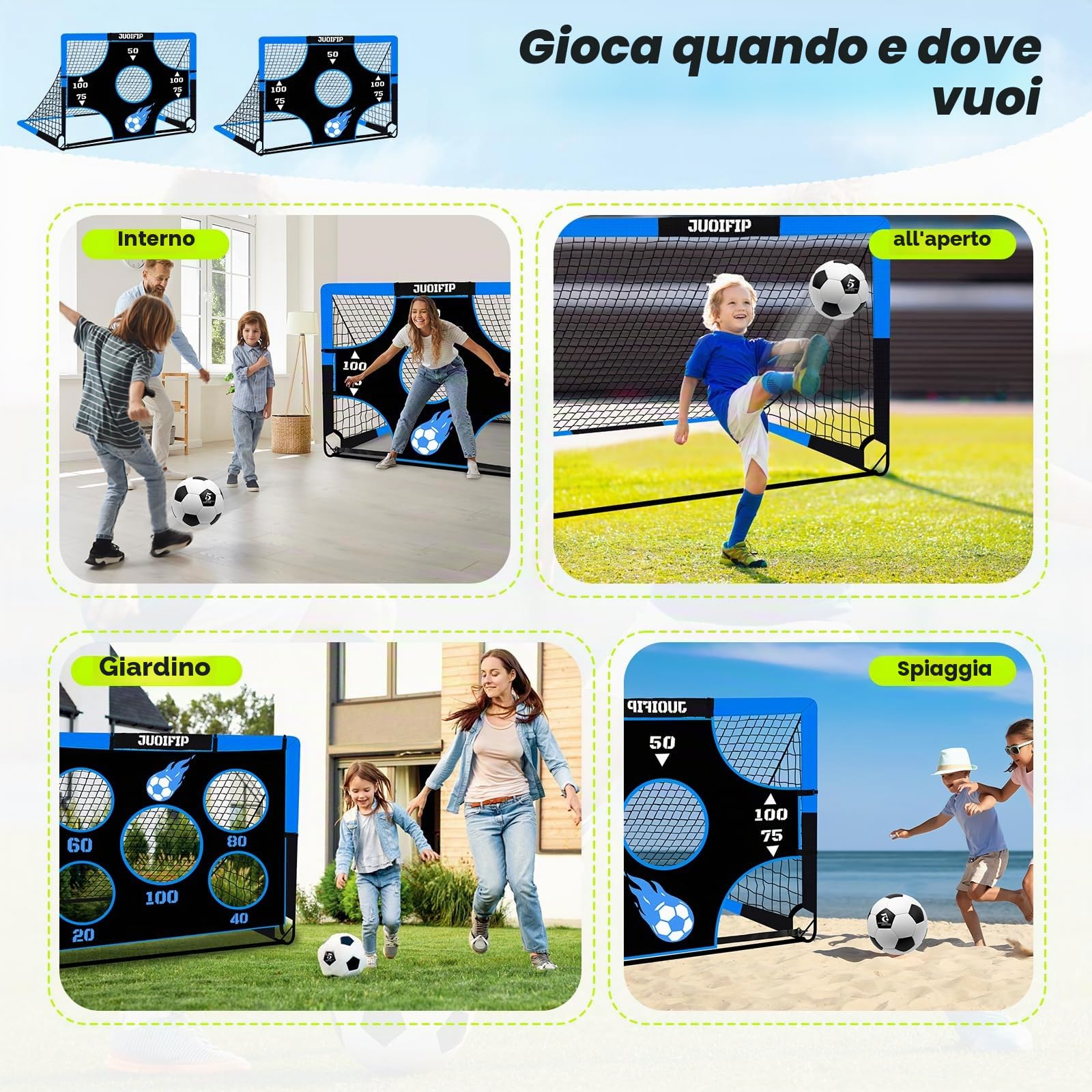 NZQXJXZ - Porta da calcio 3-in-1 per bambini, rete da calcio 150 x 120 cm, pali da calcio per giardino con 2 tessuti intercambiabili e una palla, borsa per il trasporto, facile da montare e pieghevole