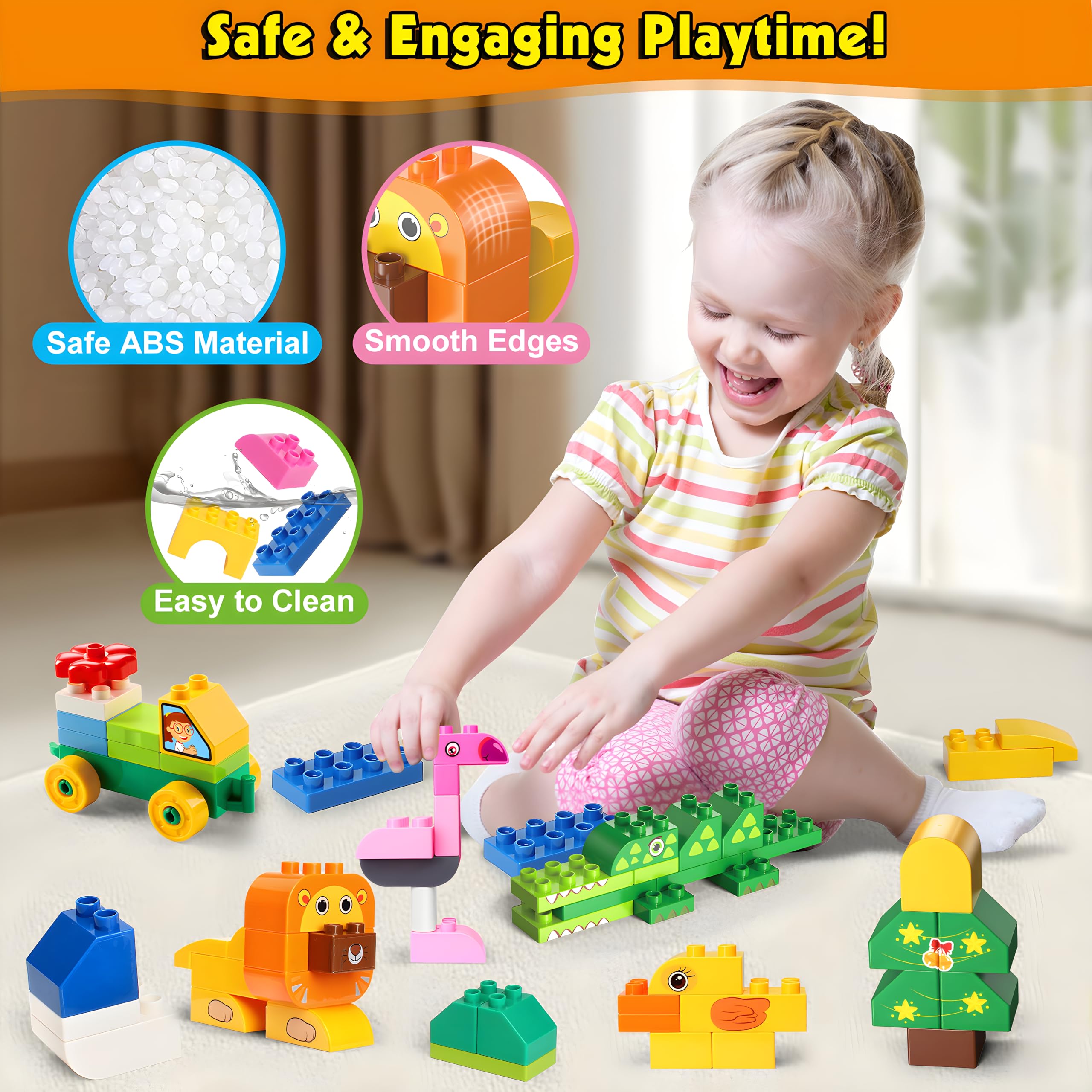 MOONTOY Gros Blocs de Construction 125 Pièces Briques de Construction Créatives Jouet de Construction Colorés pour Enfant Jeux de Construction pour Enfant de 2 à 5 Ans Cadeau Anniversaire Noël ou Fête