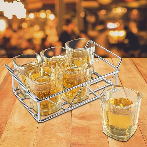 Miniatura 7 de LELE LIFE 6 vasos de chupito con soporte de acero inoxidable, juego de vasos de chupito cuadrado de 2 onzas, vasos de tequila, regalos geniales de
