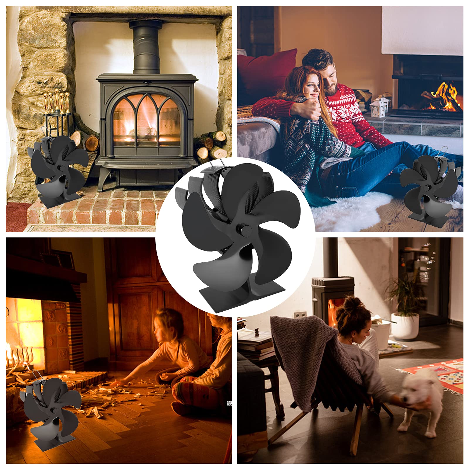 drtulz Fireplace Fans Heat Powered, 5 Blade Wood Burning Stove Fan, For Wood/Log Burner/Fireplace/Circulating Warm, Non Electric, Eco Friendly