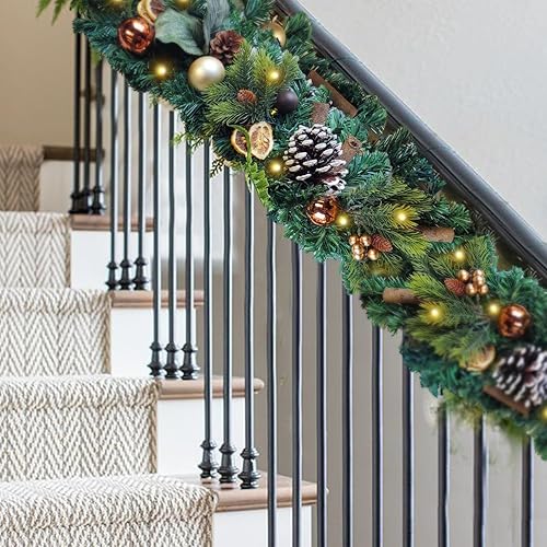 Miniatura 3 de WANNA-CUL Guirnalda de Navidad preiluminada de 6 pies  72 pulgadas con luces decorativas para repisa con adornos de bolas de Navidad de cobre dorado