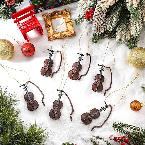 Miniatura 9 de Poen Mini adorno de violín para árbol de Navidad, decoración colgante de Navidad, adornos de instrumentos musicales, decoración de violín pequeño,