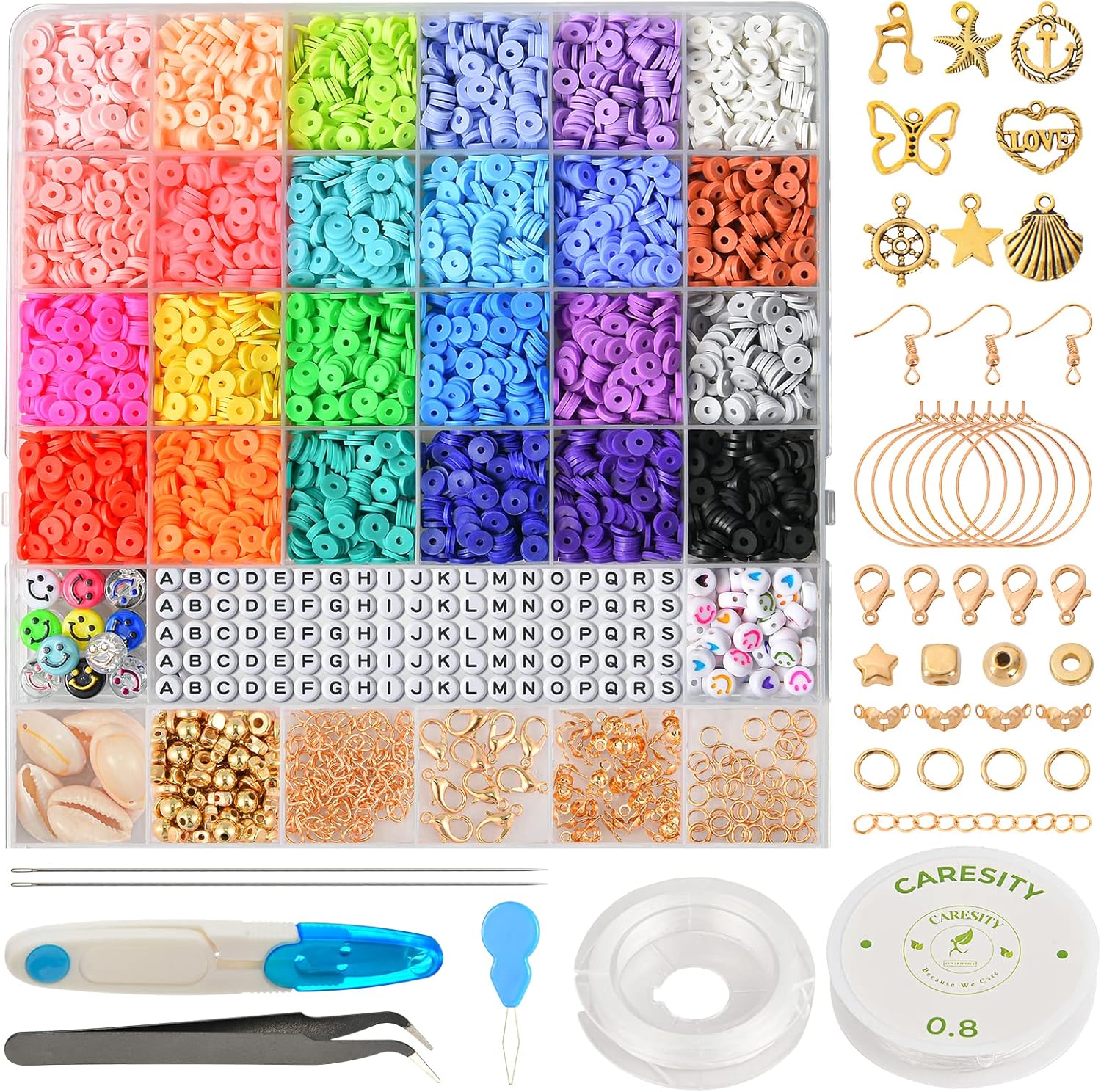 Caresity 7000 Pcs Polymer Clay Beads Bracelet Making Kit Flat Round