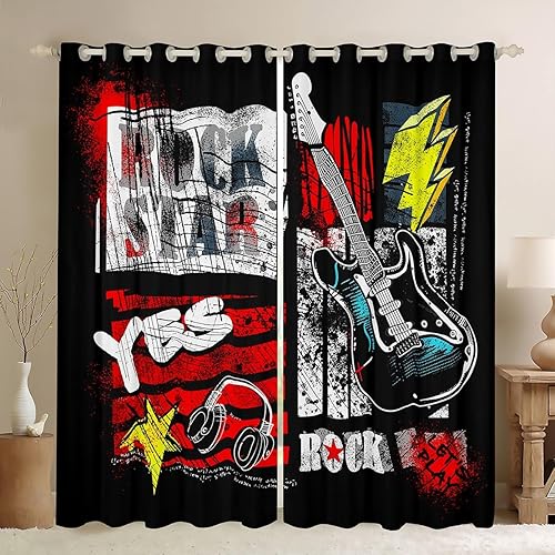 Miniatura 25 de Manfei Cortinas musicales para ventana, diseño retro con notas musicales impresas, para dormitorio, sala de estar, tema musical, tratamiento de