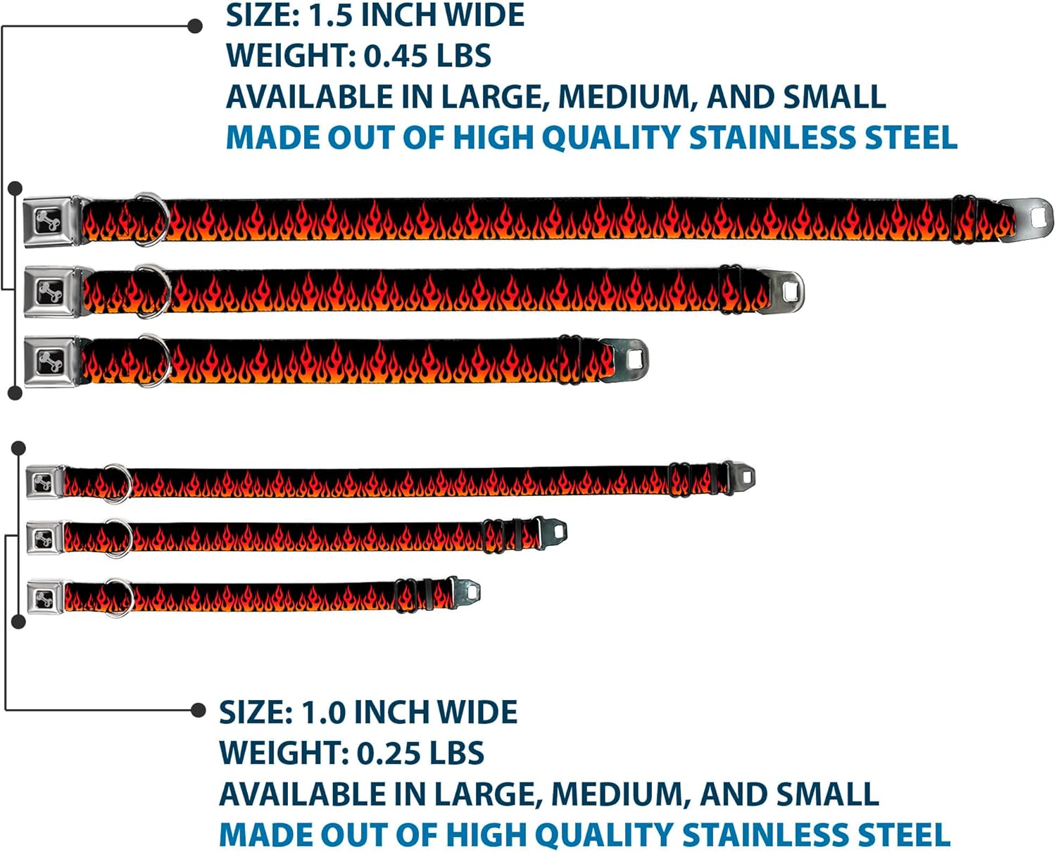 Buckle-Down Seatbelt Buckle Dog Collar - Flames Black/Orange/Red - 1.5" Wide - Fits 16-23" Neck - Medium