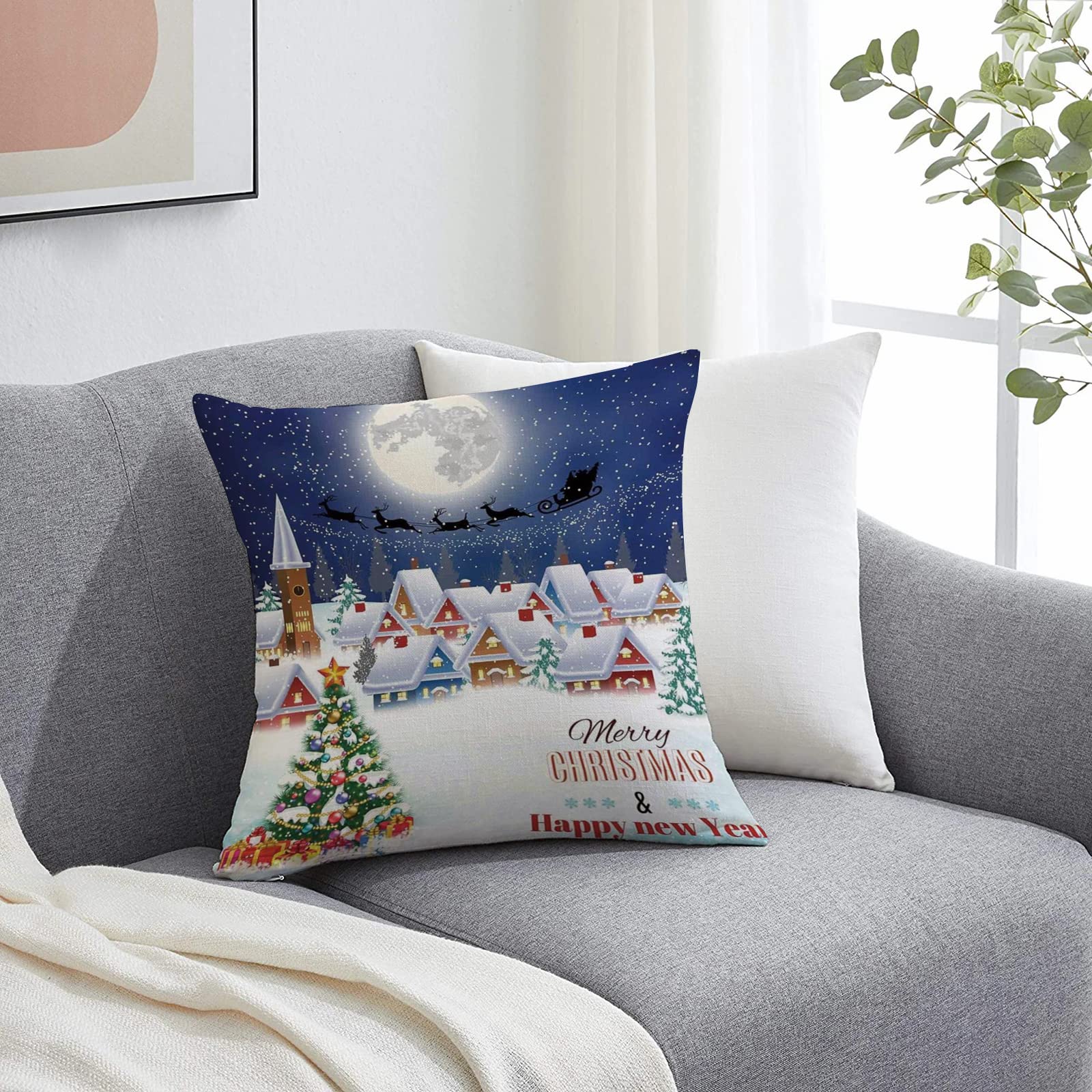 Lot De 4 Housses De Coussin Père Noël 45 X 45 Cm, Motif