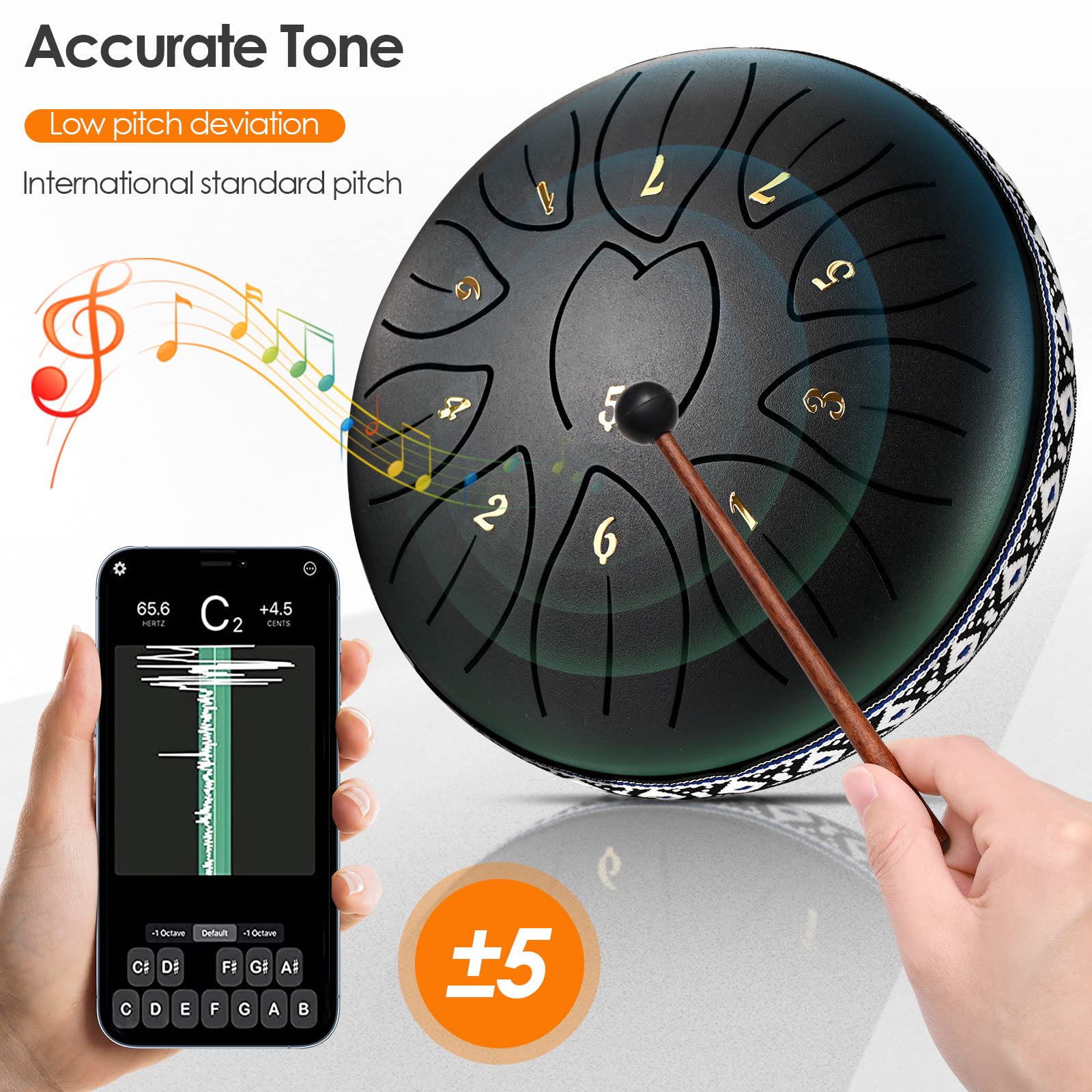 Tambor de Lengua de Acero 6 Pollici e 11 note per Bambini, Strumento a Percussione C-Key Handpan Tambor con Borsa Morbida, Libro di Musica, 2 Mazzuoli per la Meditazione o lo Yoga