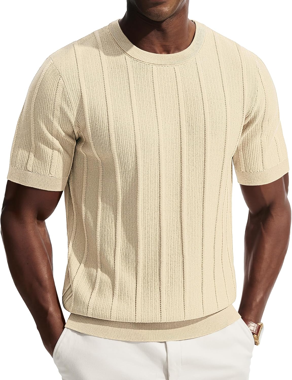 PJ PAUL JONES Men T-Shirts Crewneck Tee Shirt Ribbed...