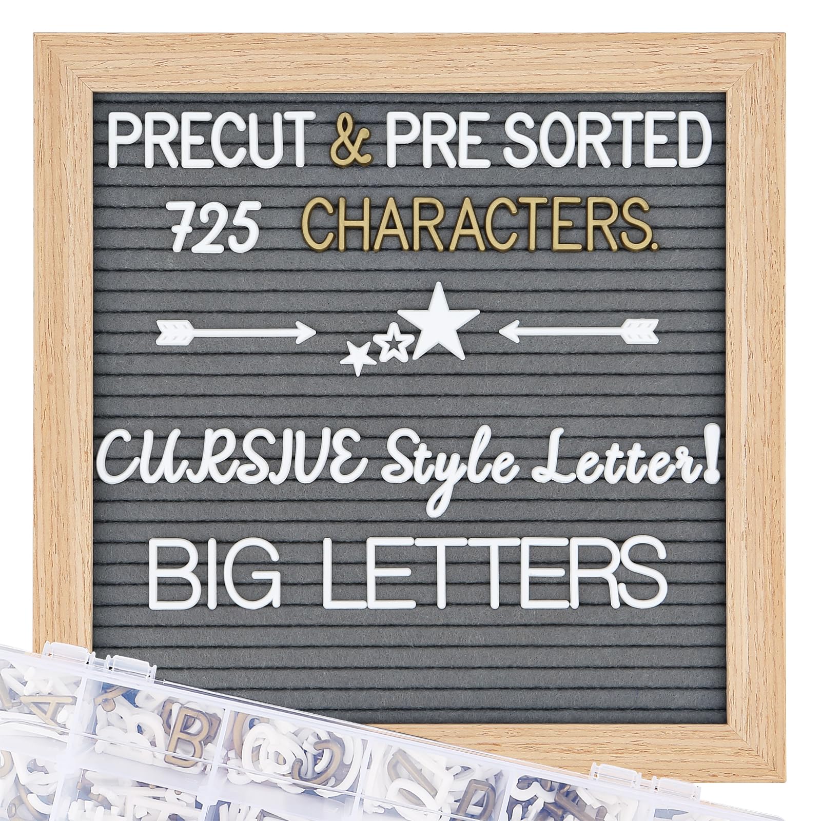 Grey Changeable Felt Letter Board, 10x10 Inch, 725 Pre-Cut &amp; Sorted Letters, First Day of School, Classroom Decor, Message Sign