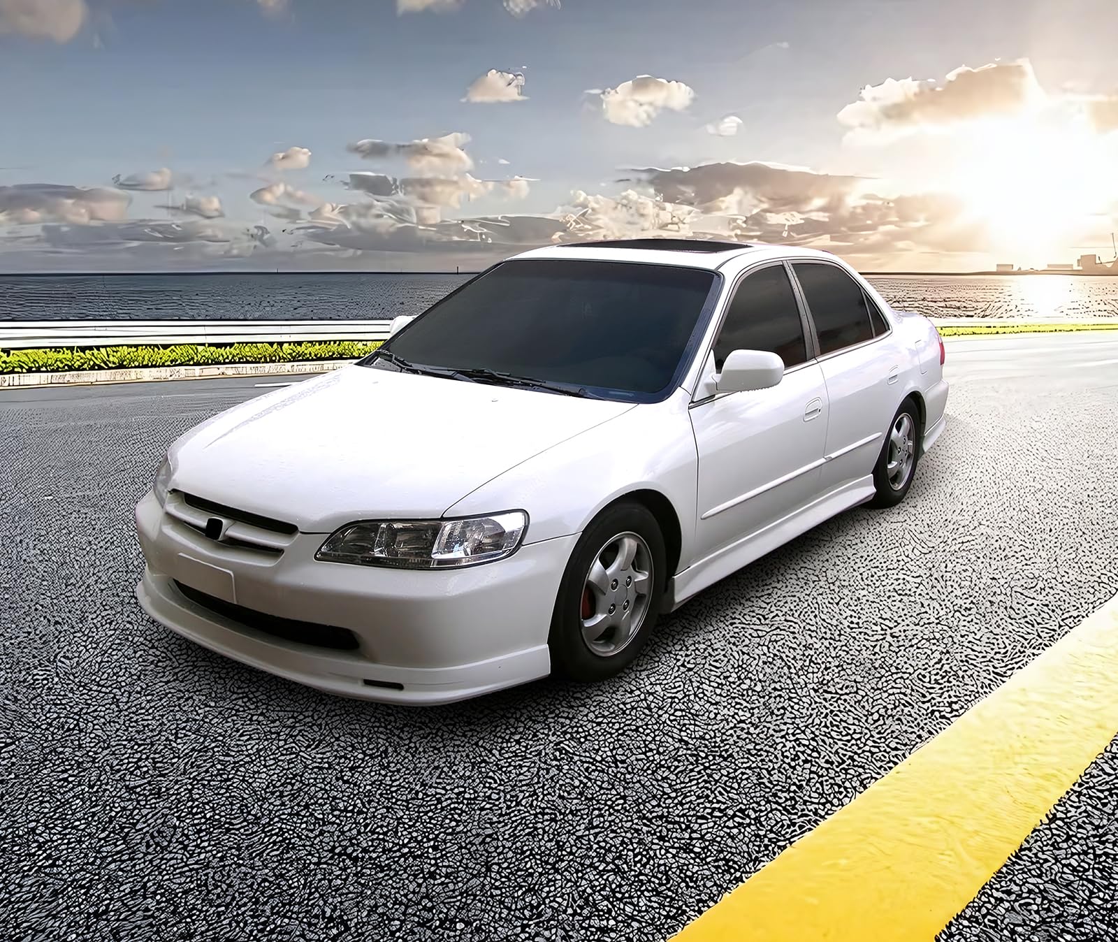 Front Bumper Lip Spoiler For 1998-2002 Honda Accord Sedan - PU Unpainted Black, Mug Style Chin Splitter