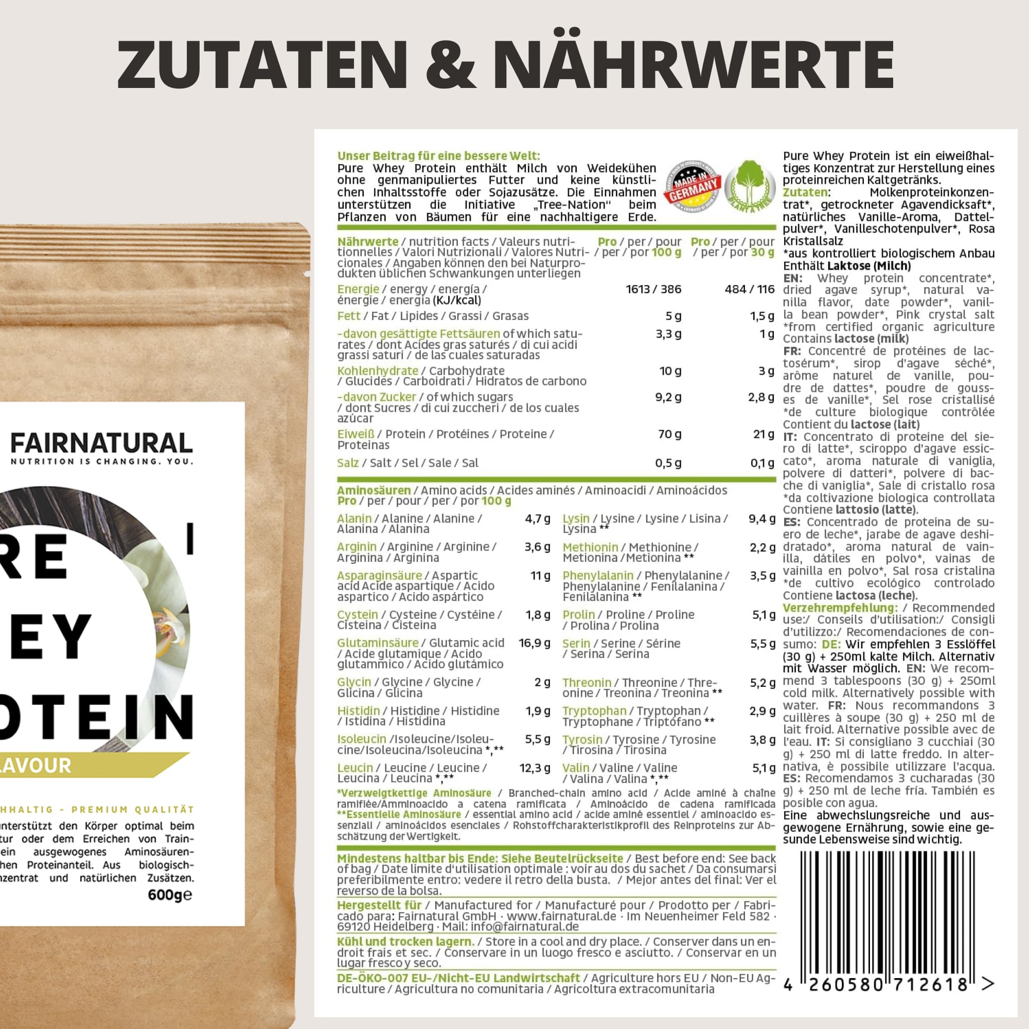 BIO WHEY Protein-Pulver Vanille ohne Chemie [Regional aus Deutschland] - Hochwertige Eiweiß-Shakes » 100% NATÜRLICH « 600g Bio Eiweiß-Pulver aus Premium Molkenprotein-Pulver ohne Soja