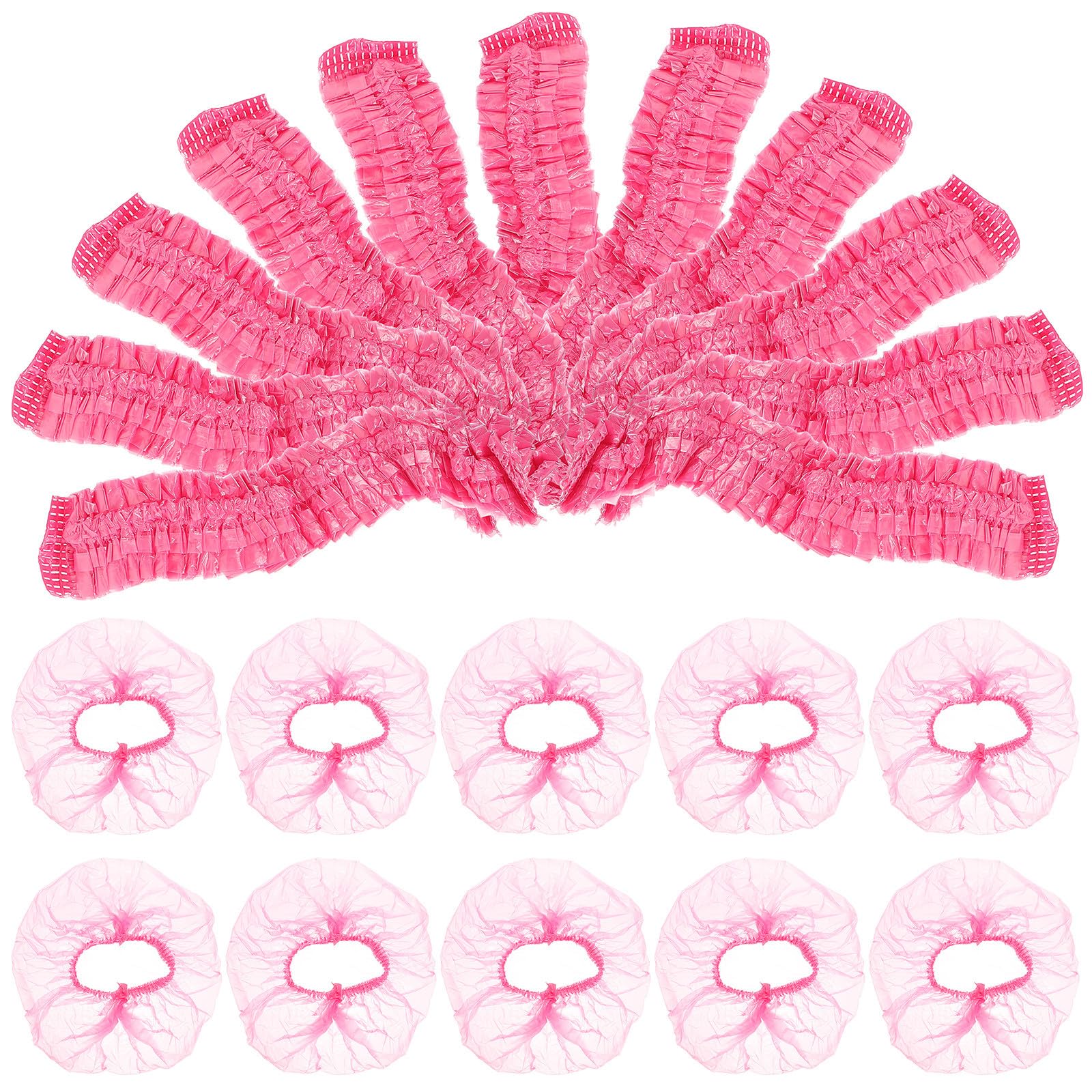 Große Duschhaube Rosa für Damen aus Kunststoff 500 Stück Elastische Wiederverwendbar Badekappen Einfach zu Tragen für Duschen und Spa