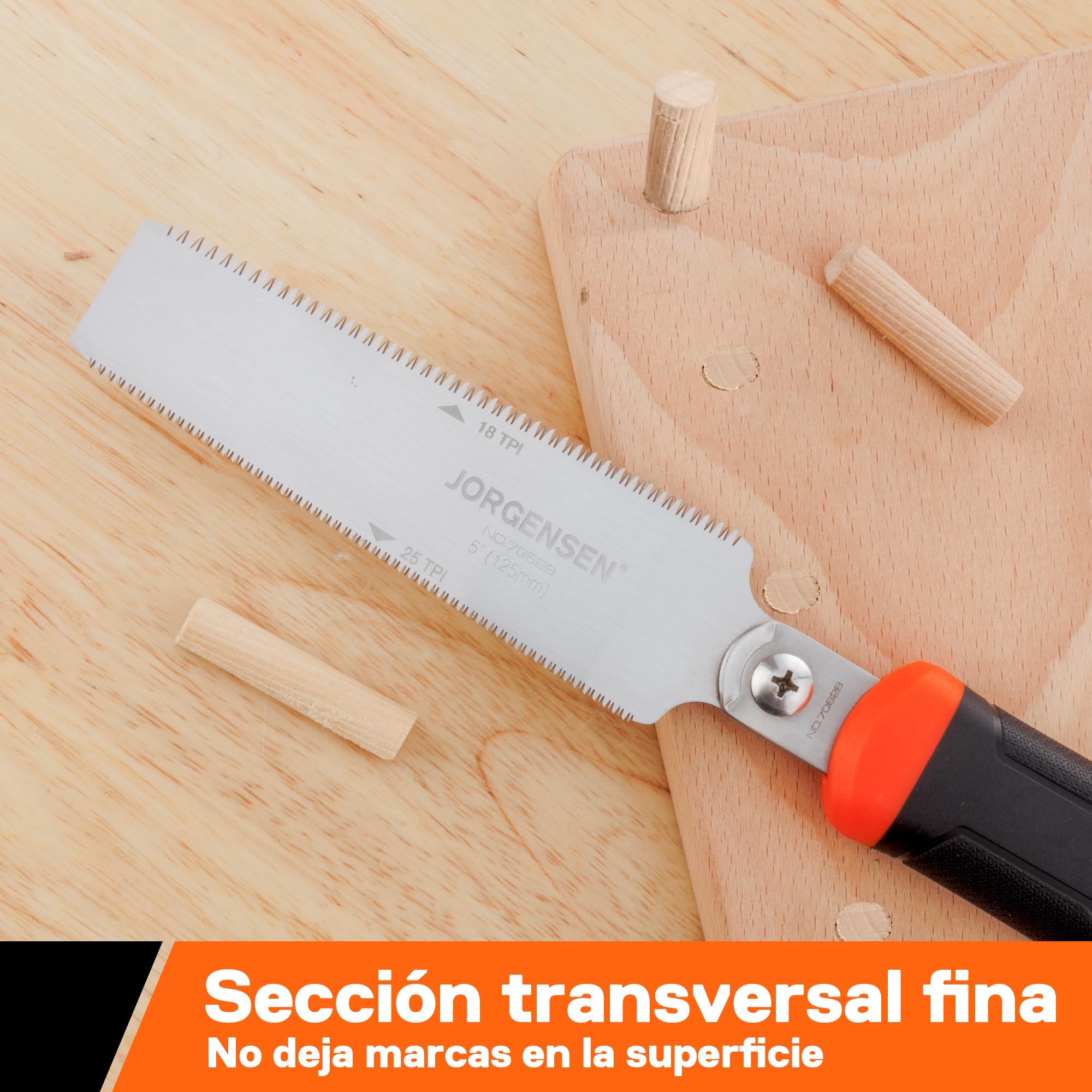 Jorgensen Sierra Japonesa Profesional de Doble Filo 18/25TPI, 125mm Sierra de Mano con Hoja SK5, Sierra Madera con Mango Ergonómico, Perfecta para Trabajos de Madera