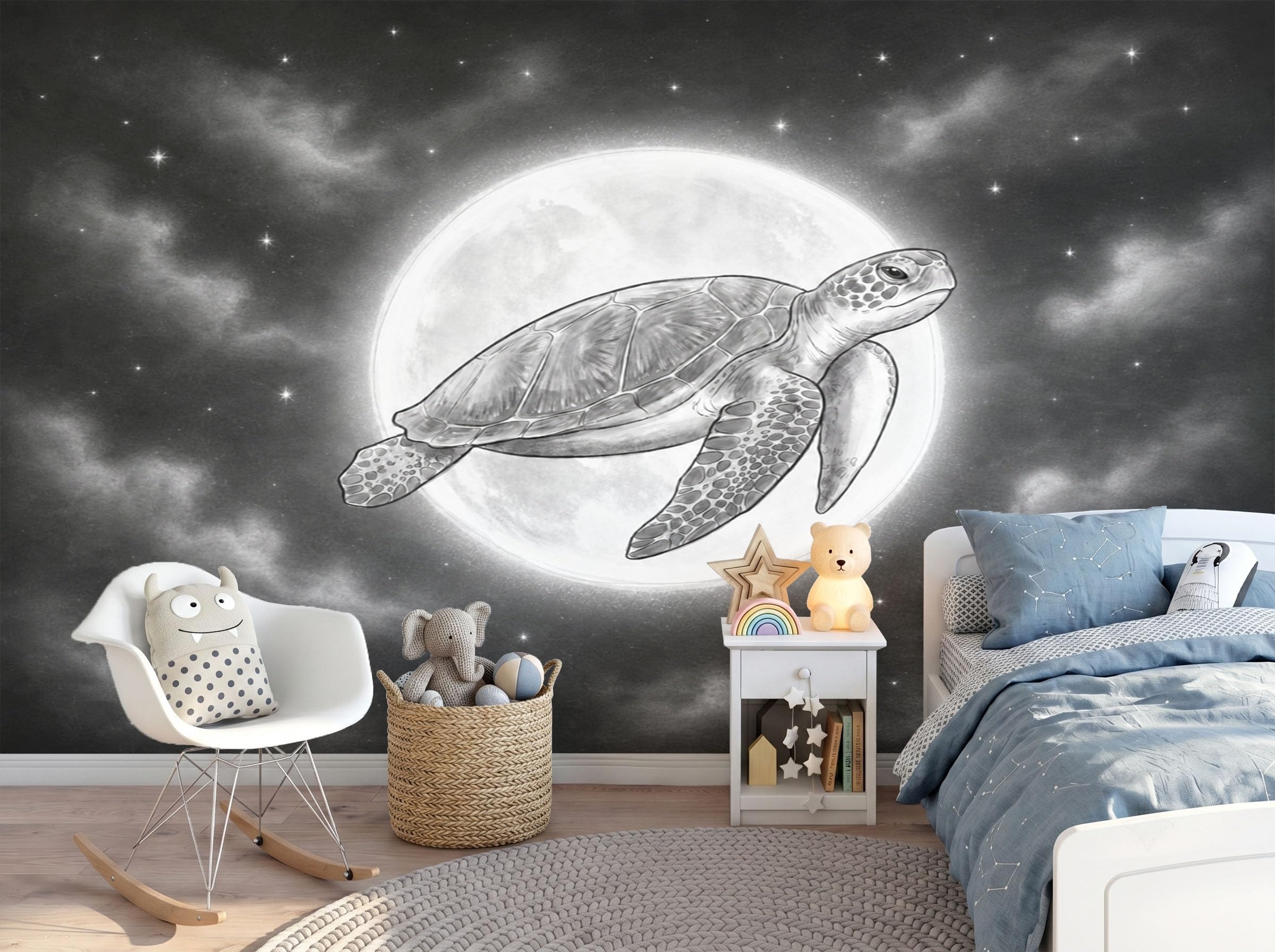 Papier peint illustrations d'animaux marins pour chambre et salon cocooning