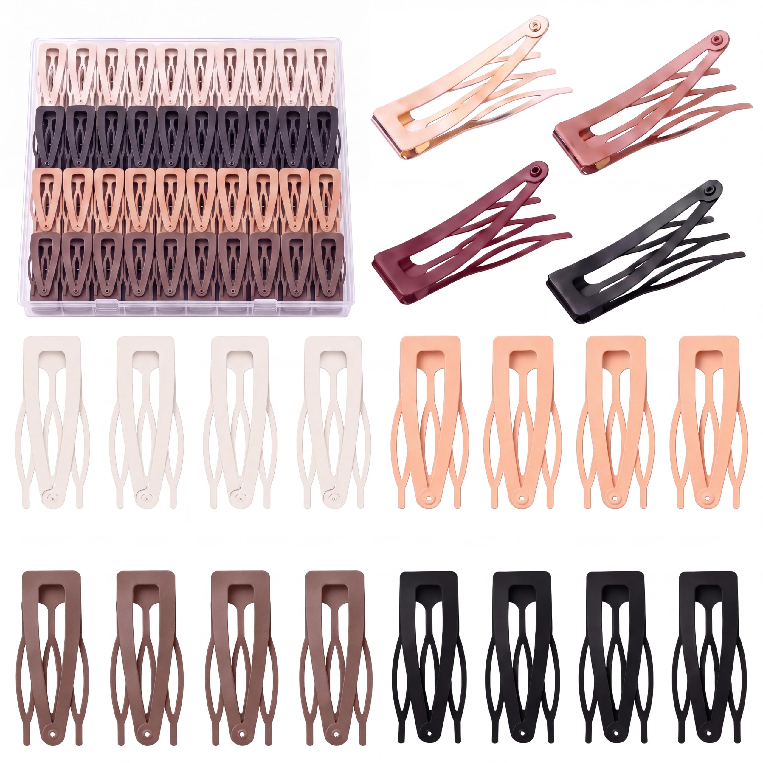 Dingion 60 Pieces Double Grip Hair Clips Metal Snap Hair Clips Grip Women Barrettes Accessories with Plastic Box for Women Girls Making Salon