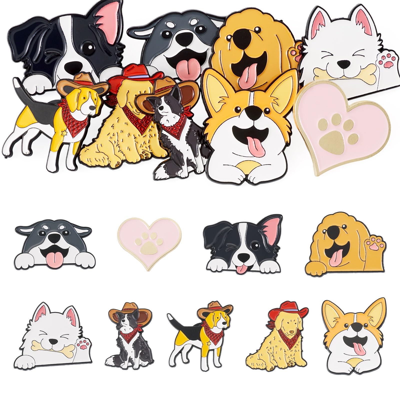9Pcs Dog Enamel Pins for for Backpacks Cute Cartoon Puppy Dog Badges Label Pins Pet Animal Heart with Paw Print Brooch Badges for Backpacks Bags Hats Clothing Decorative Supplies