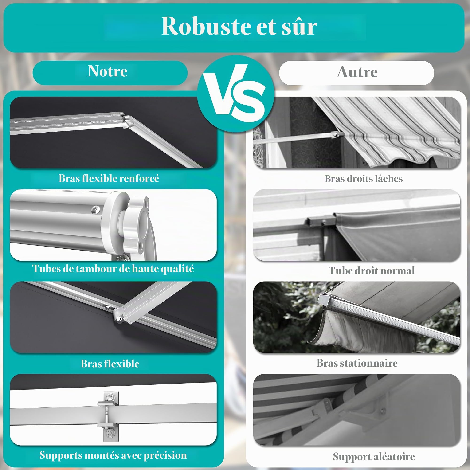 UISEBRT Store de balcon - 300 cm de large - En aluminium - Protection solaire - Avec manivelle - Étanche - Gris foncé (360 x 300 cm)