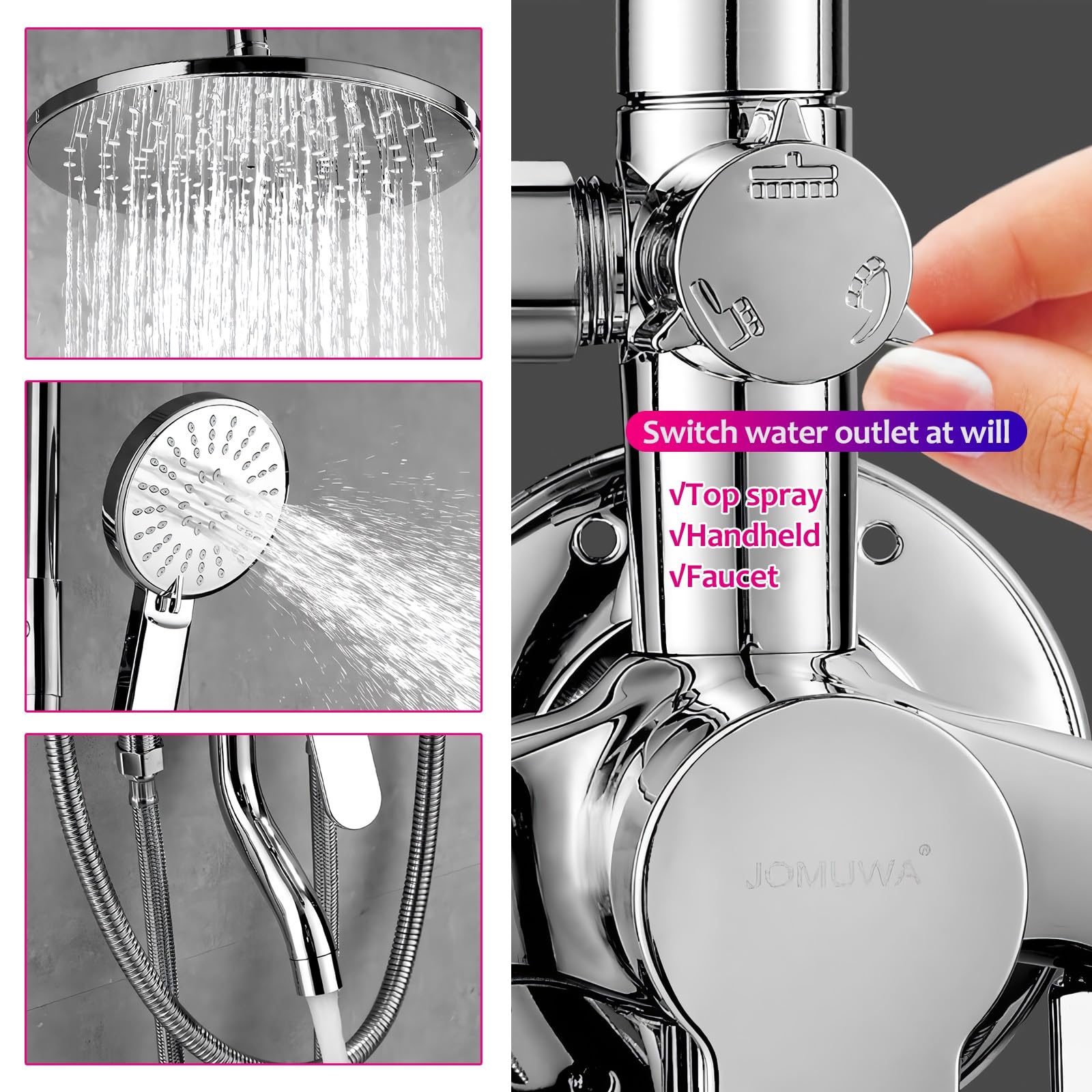 Columna Ducha Hidromasaje Ducha en Acero Inoxidable de Altura Adjustable Set Ducha con Ducha Mano y Alcachofa Rociador Superior en Acero