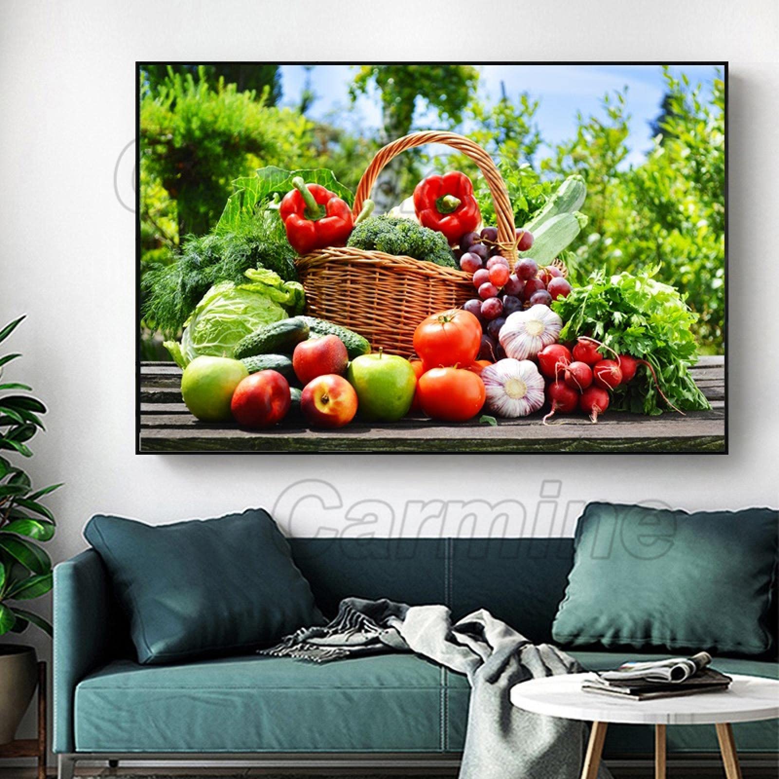 Cartel de plantas con impresión en HD, cesta de frutas y verduras, cartel de pintura de frutas, sala de estar y dormitorio, decoración de arte de pared, 60x110cm, marco interior