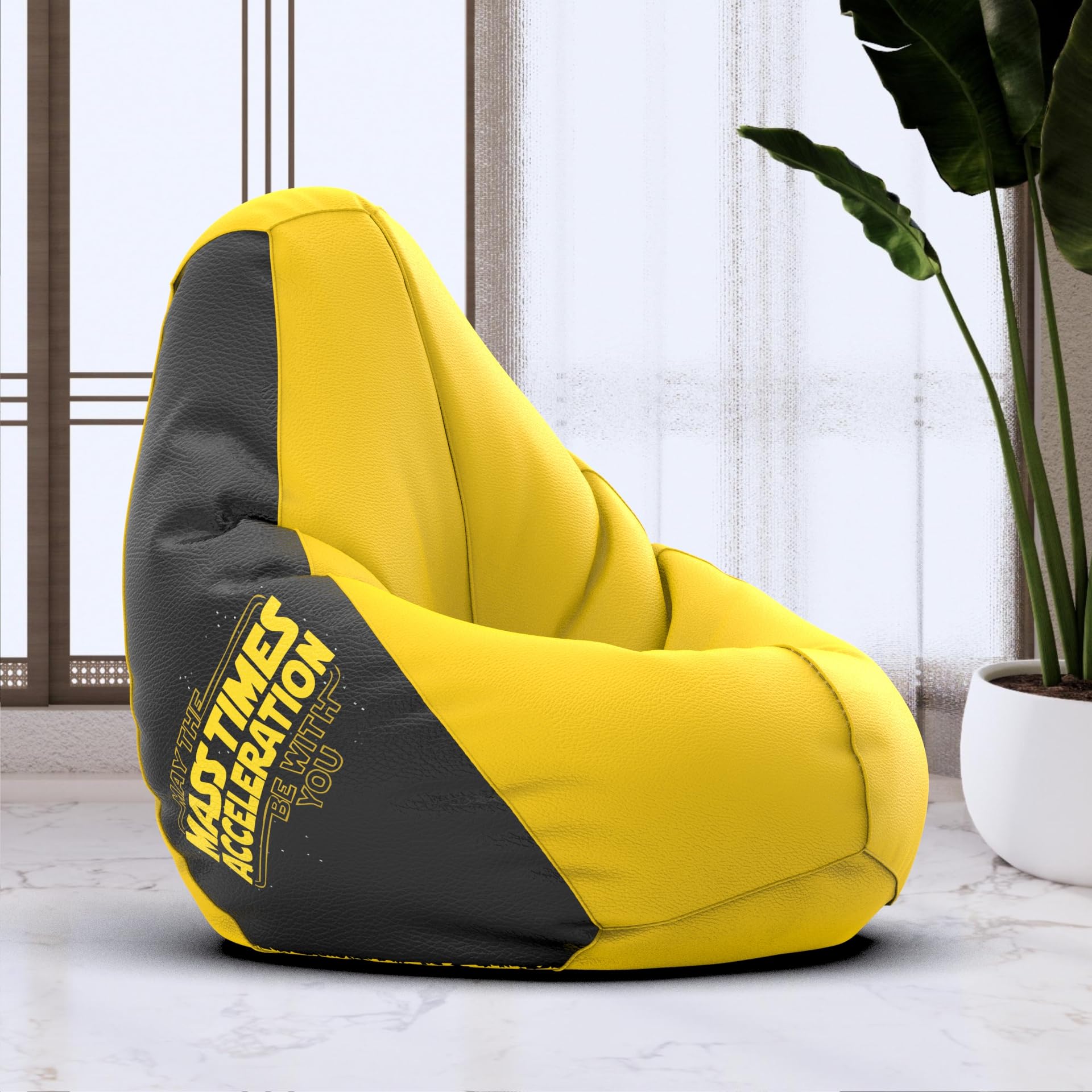 Bean Bag Chair Cover | Size: 1XL | Color: Mass Times Acceleration - Black & Yellow | Without Beans | Premium Leatherette Cover (CMF 2240)-image-11
