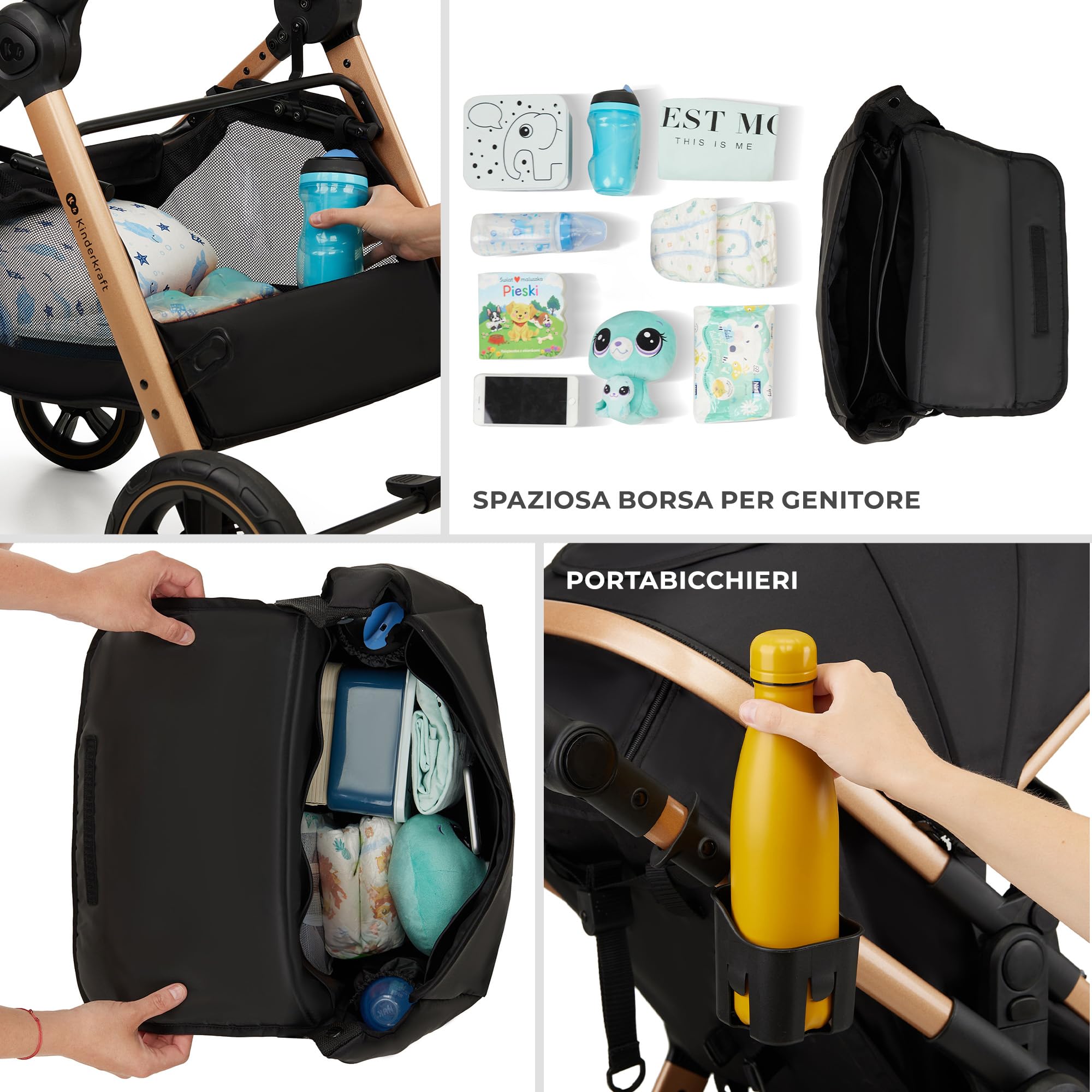 Kinderkraft ESME Trio passeggino neonati 3 in 1 fino 26 kg, Ovetto I-SIZE 40-75 cm, Carrozzina reversibile, Pieghevole, Beige