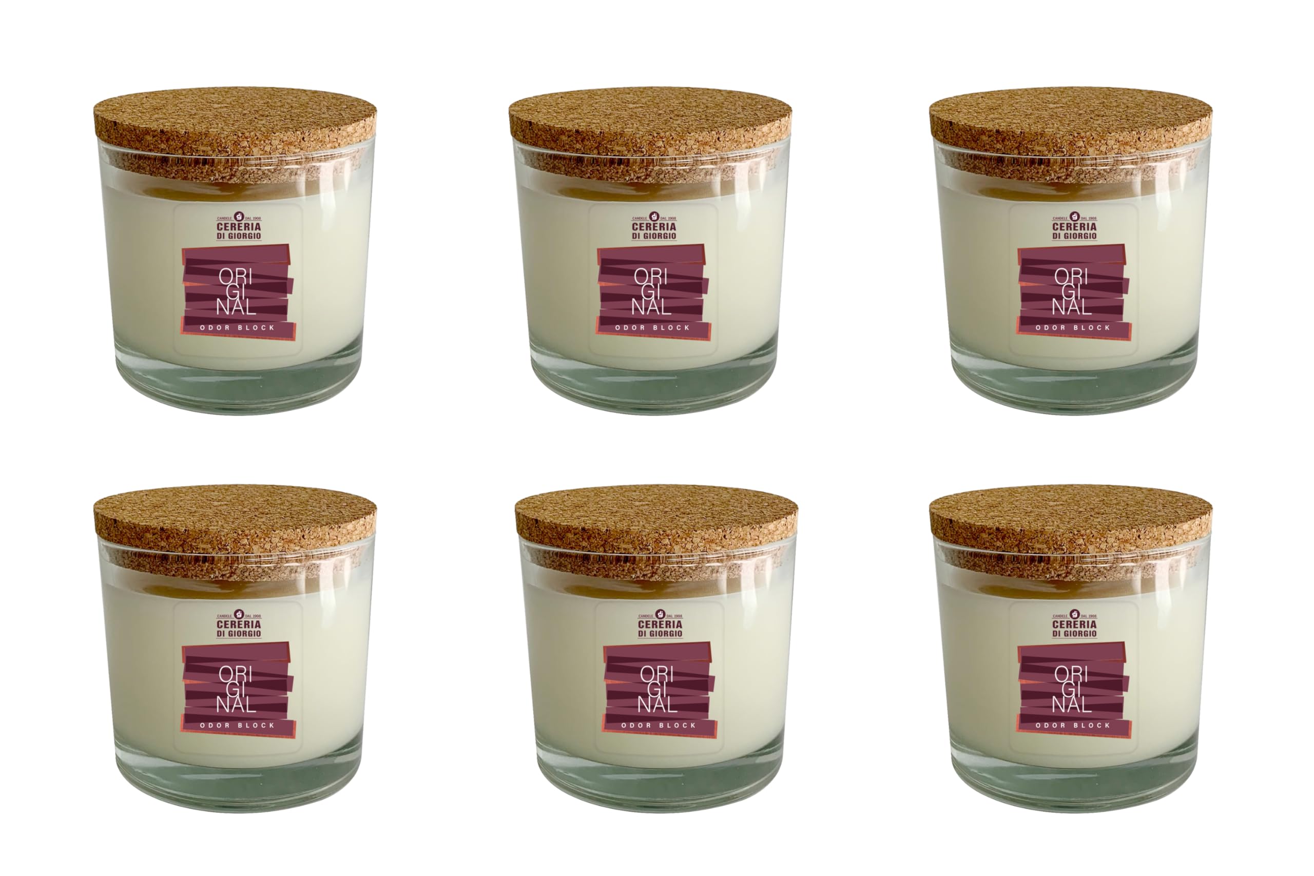 Cereria Di Giorgio - Confezione da 6 Candele in bicchiere - Cera vegetale di Palma e Soia - Collezione Odor Block - Original - Durata 50 ore