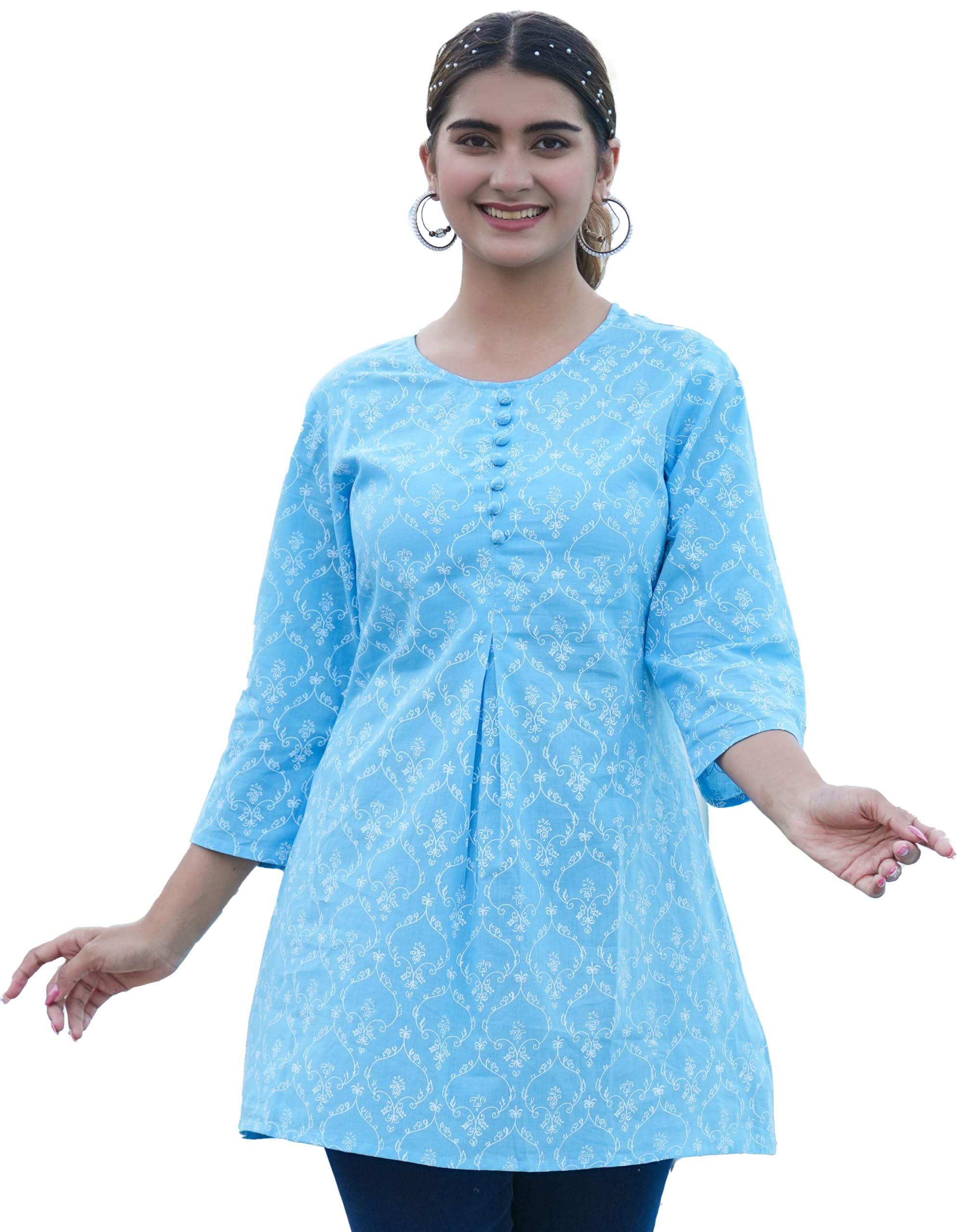 Yash Gallery Women's Cotton Regular Fit Short Floral Printed Kurta
