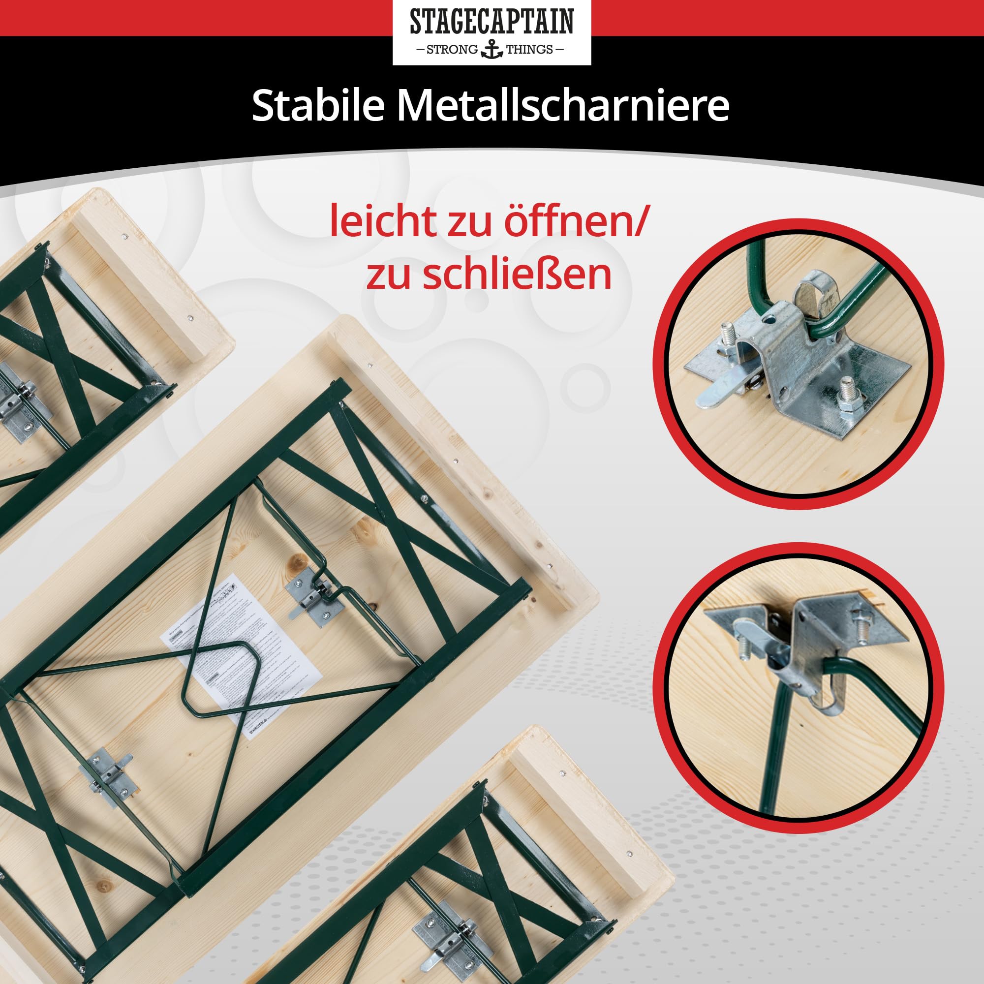 Stagecaptain BBEU-110NT zestaw do namiotu piwnego na balkon – wersja krótka o długości 110 cm – składany zestaw do namiotu biesiadnego, 2 x stół 4 x ławka – zestaw mebli do siedzenia z drewna – do