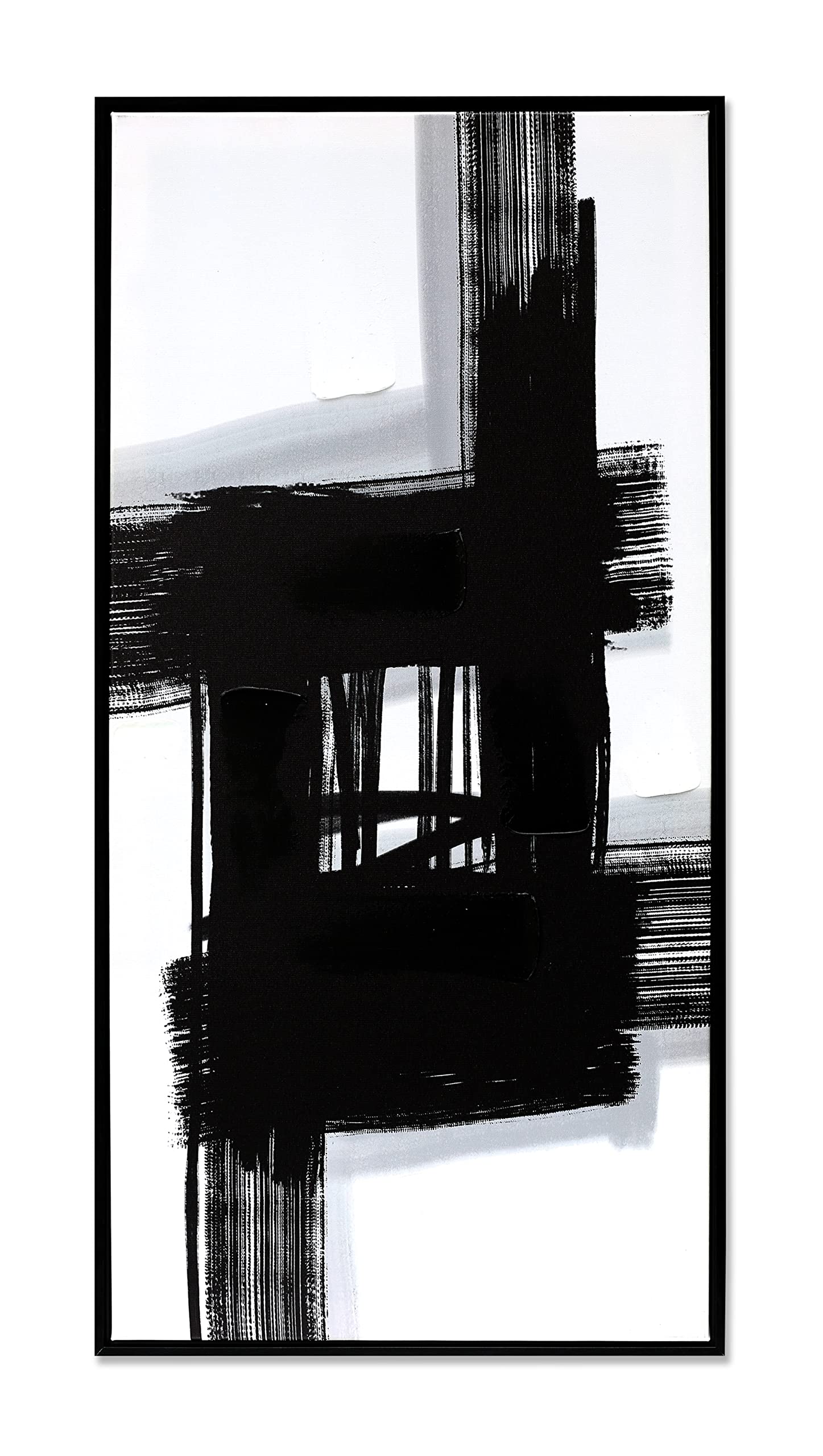 Photo 1 of Sofoney - Black Framed Black and White Abstract Brushstrokes Canvas Wall Art Prints with 3D Hand-painted Texture