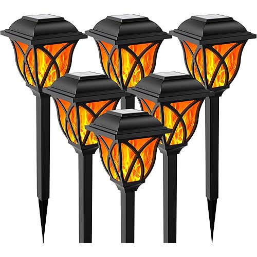 Solar Lights Outdoor Waterproof Halloween Decor, Fall Decor 6 Pack Flickering Flame LED Lights, Solar Garden Lights of Outdoor Decor for Porch, Garden, Pool, Camp, Path, Yard, Patio, Balcony