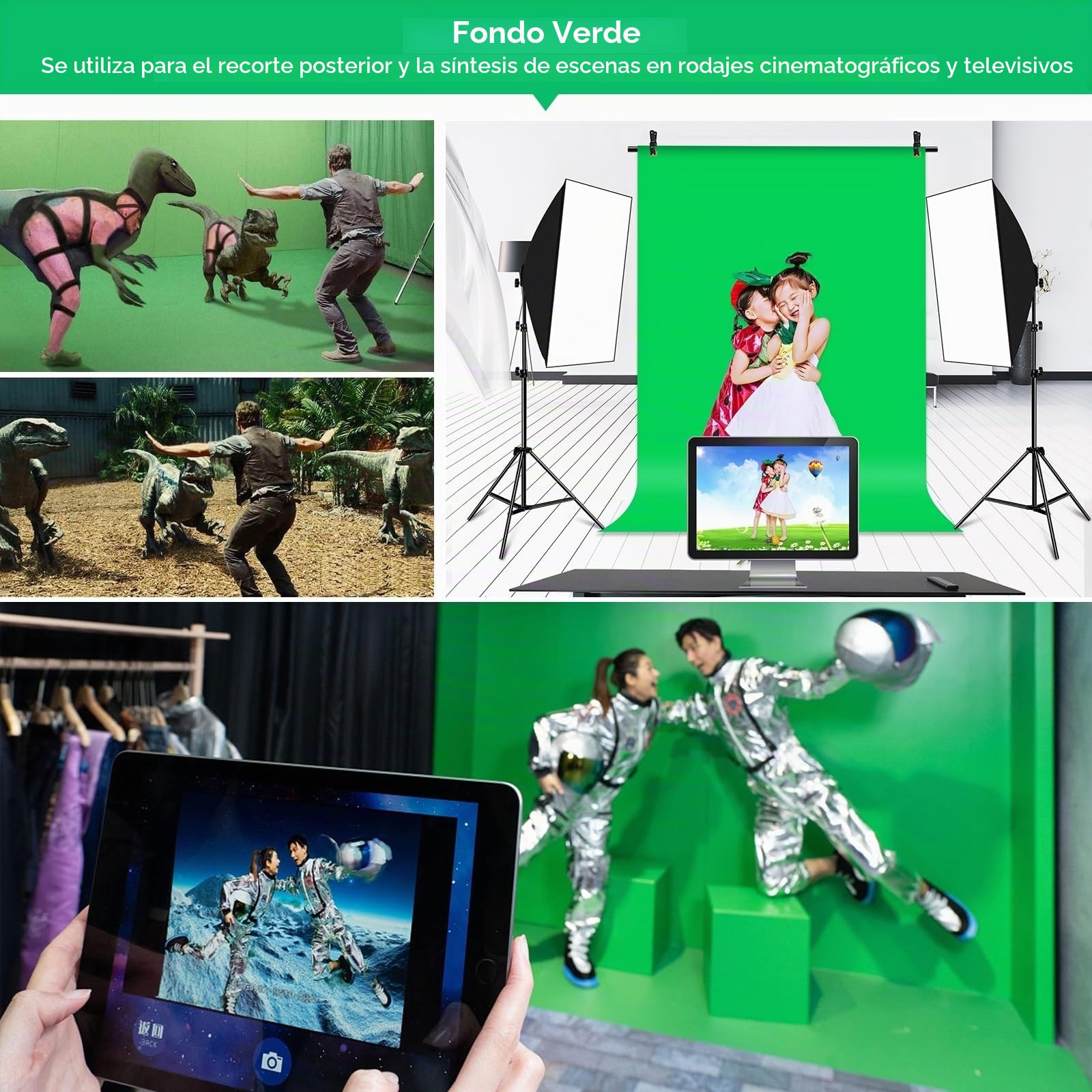 PULUZ - Kit de fondo verde con soporte, soporte portátil para fondo GreenScreen, en forma de T, con bolsa de transporte para transmisión de vídeo y sesiones de fotos
