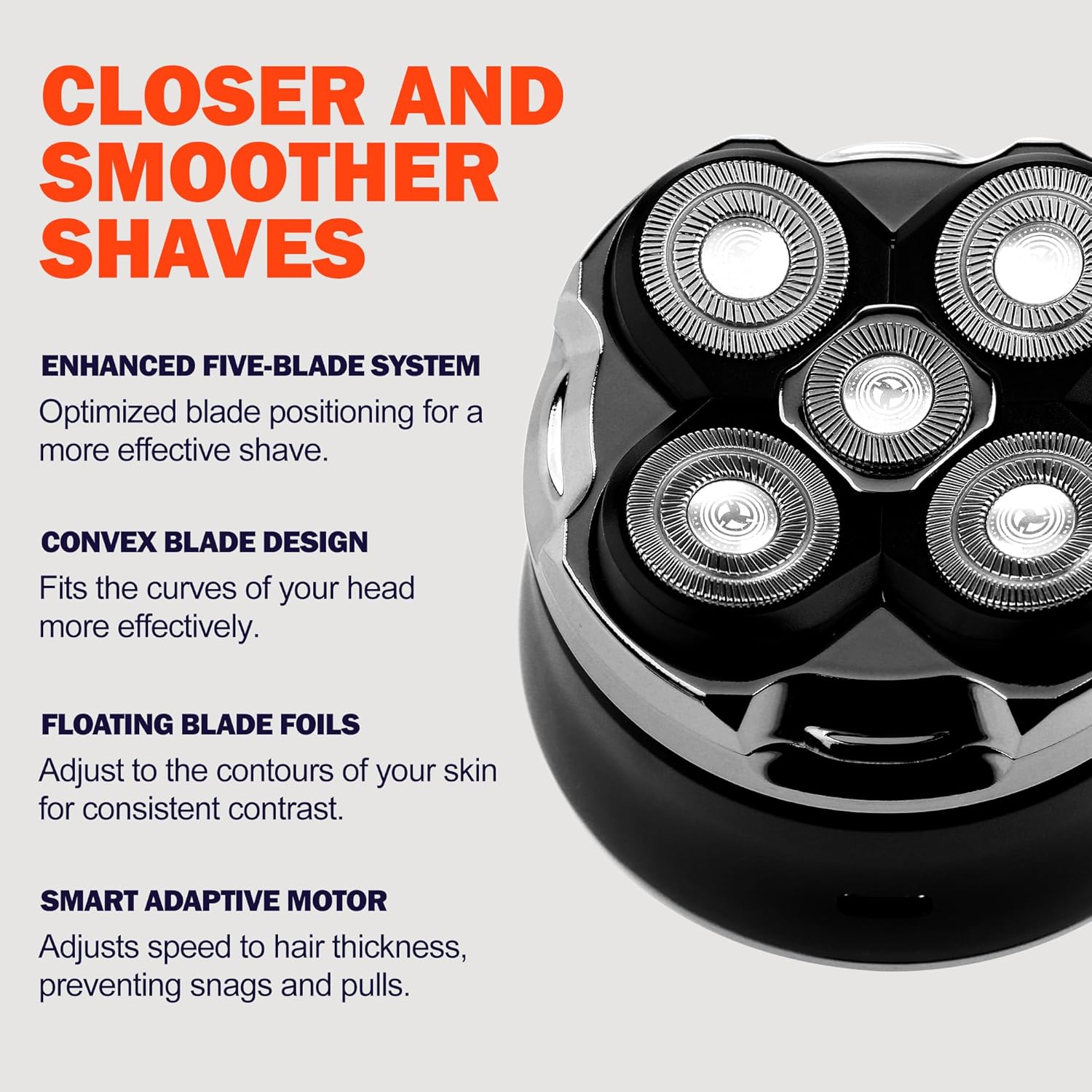 5D Head Shaver for Bald Men, IPX7 Waterproof Electric Shaver with LED Display, 2-Speed Cordless Rotary Razor for Face Nose Beard, Wet/Dry USB-C Charging Gift for Men - Image 5