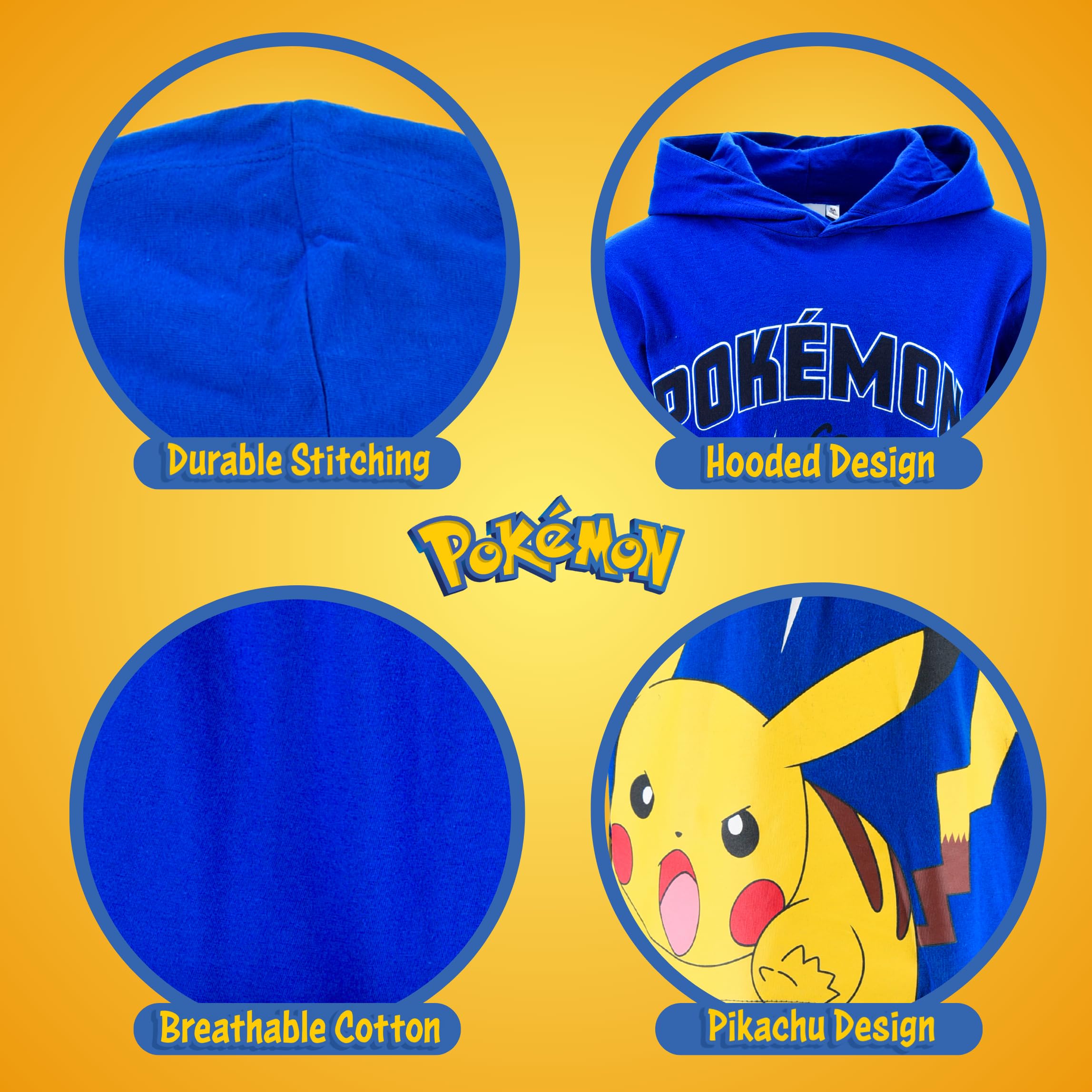 Pokemon Jungen T-Shirt Langarm Kapuzen Weiches Textil, Geschenk für Kinder, Größen 4 bis 12 Jahre