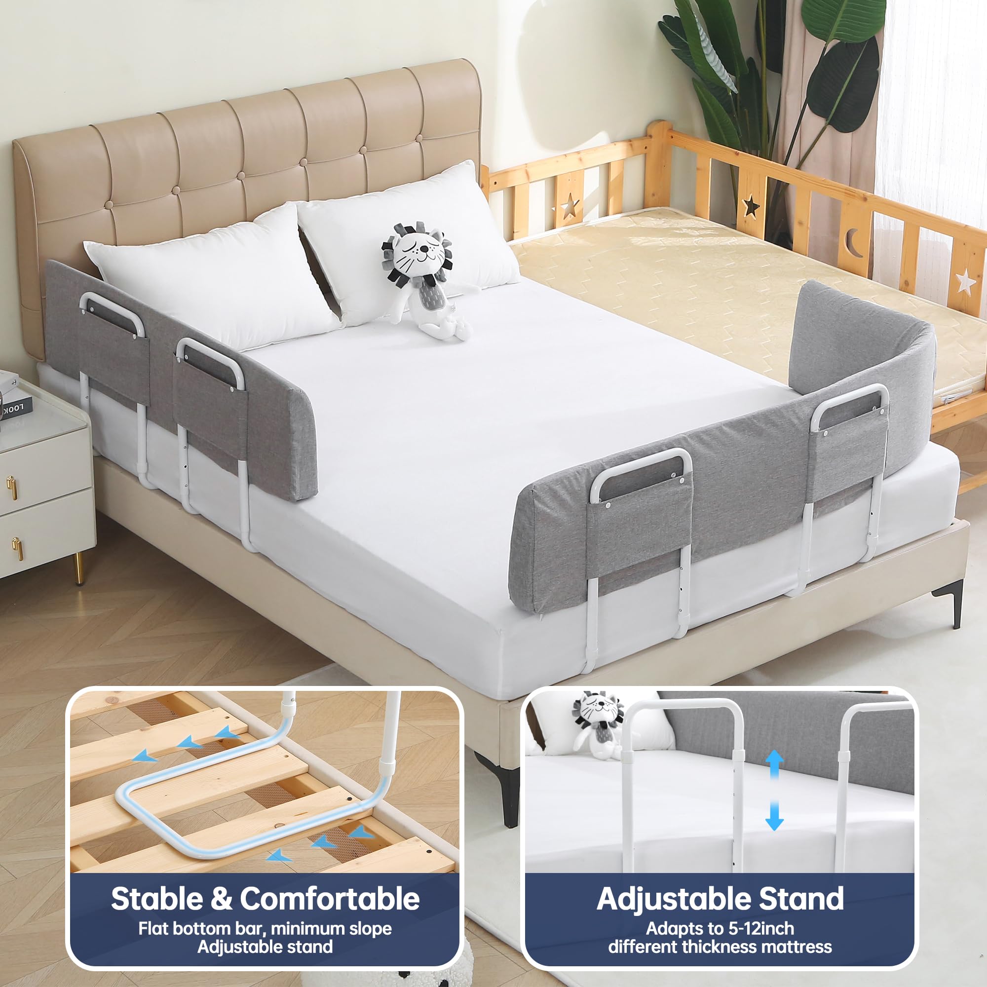 Binario di protezione per letto per bambini, 149,9 cm, imbottitura in schiuma, sponda laterale per letto matrimoniale, king e doppio, sponda per letto per bambini, ringhiera per letto | Sicurezza del bambino, protezione del letto