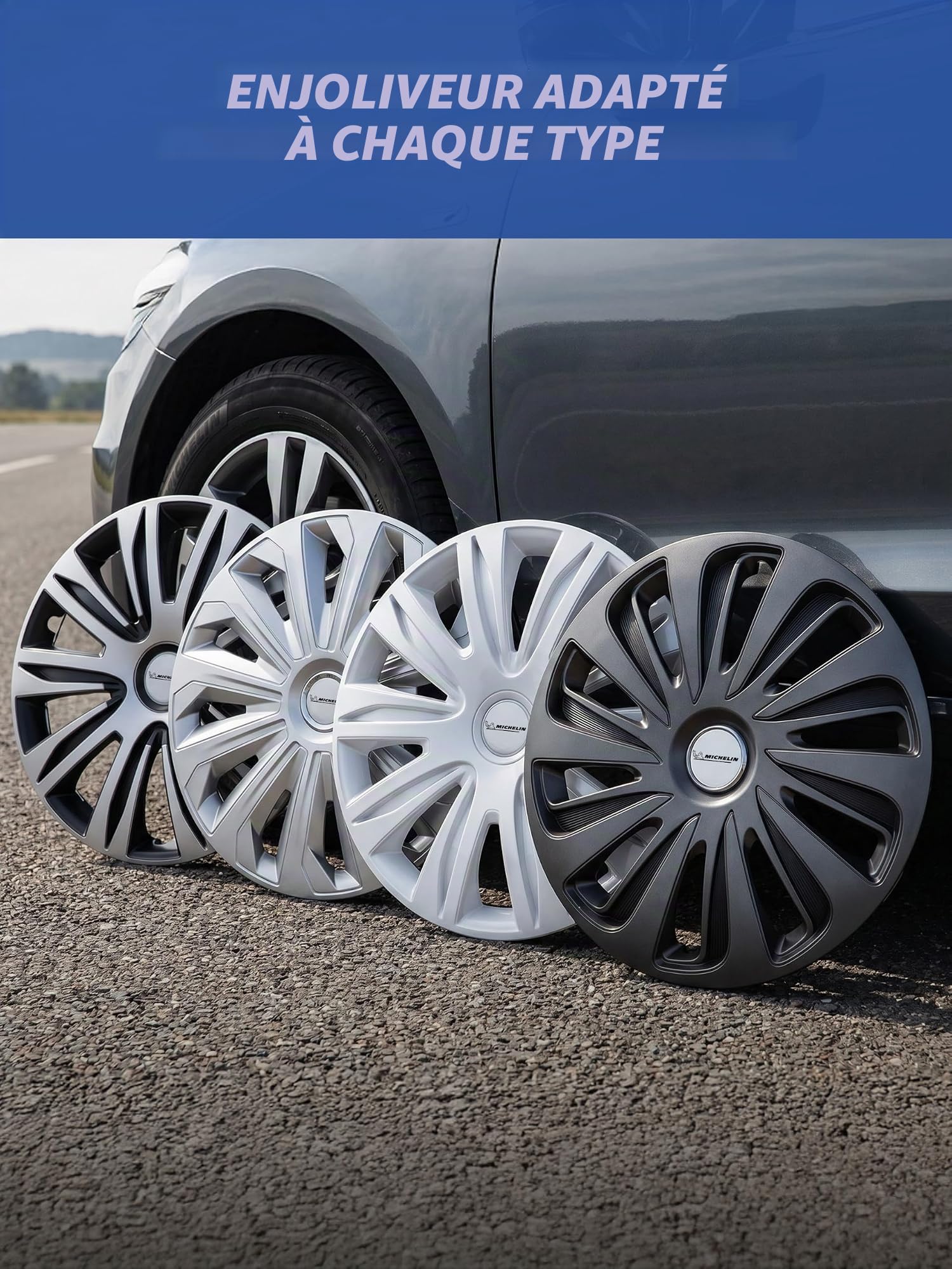 Michelin MX-ABS Lot de 4 enjoliveurs universels en Plastique ABS Noir/argenté 15"