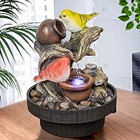 Ferrisland Indoor Tabletop Water Fountain with LED Lights - Relaxation Feng Shui Decor for Home Office Bedroom Gift
