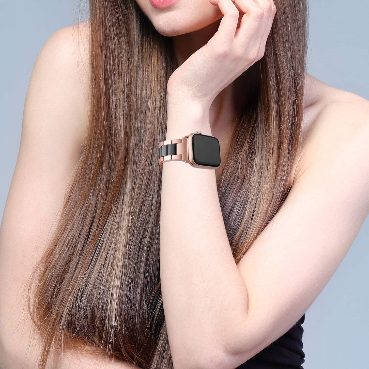 Wearlizer Compatible with Apple Watch Bands 38/40/41/42mm Womens Wristband for iWatch SE Stainless Steel Black Resin Stylish Metal Replacement for iWatch Series 11 10 9 8 7 6 5 4 3 SE/Ultra 3 2 1 - Image 5