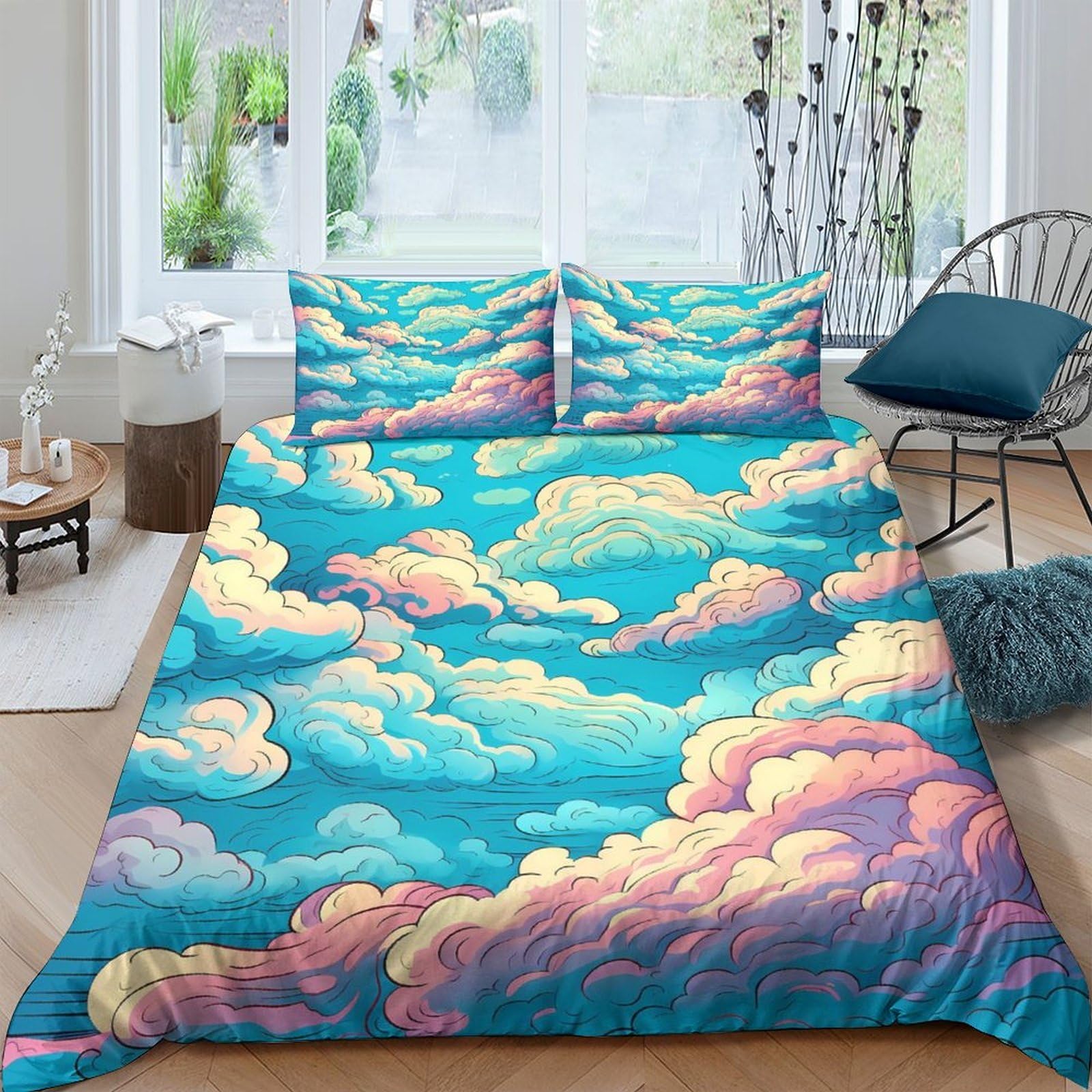 Ctjqhvkz Style-3 3D Printed Blue Sunset Cloud Fitted Sheet Microfiber Soft Mattress Cover For Bedroom Dorm Decor Easy Care Single（135X200cm）