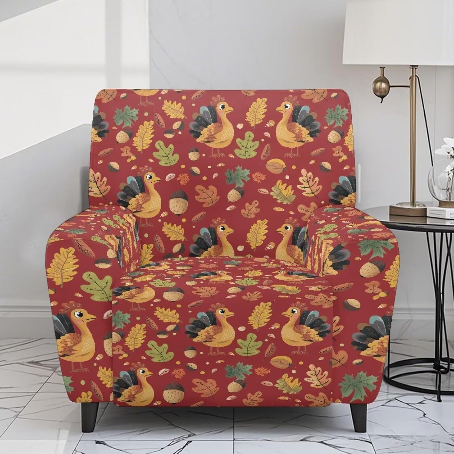 FOR U DESIGNS Turkey Leaf Stretch Recliner Slipcover Universal Fit with Elastic Loops Anti-Slip Easy Install Washable Chair Cover for Living Room Reclining Sofa