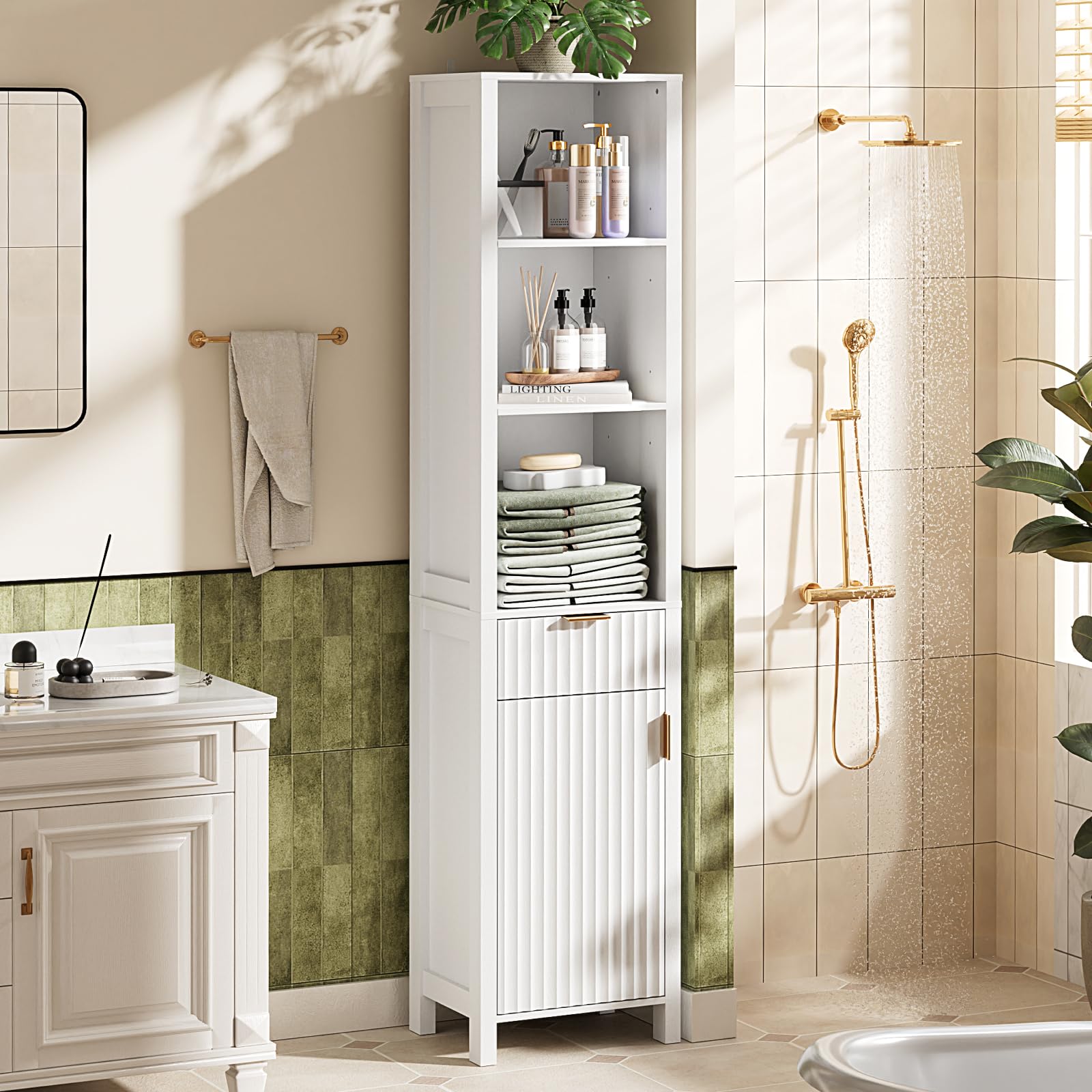 Bonnlo Tall Bathroom Floor Cabinet, Slim Freestanding Bathroom Cabinet