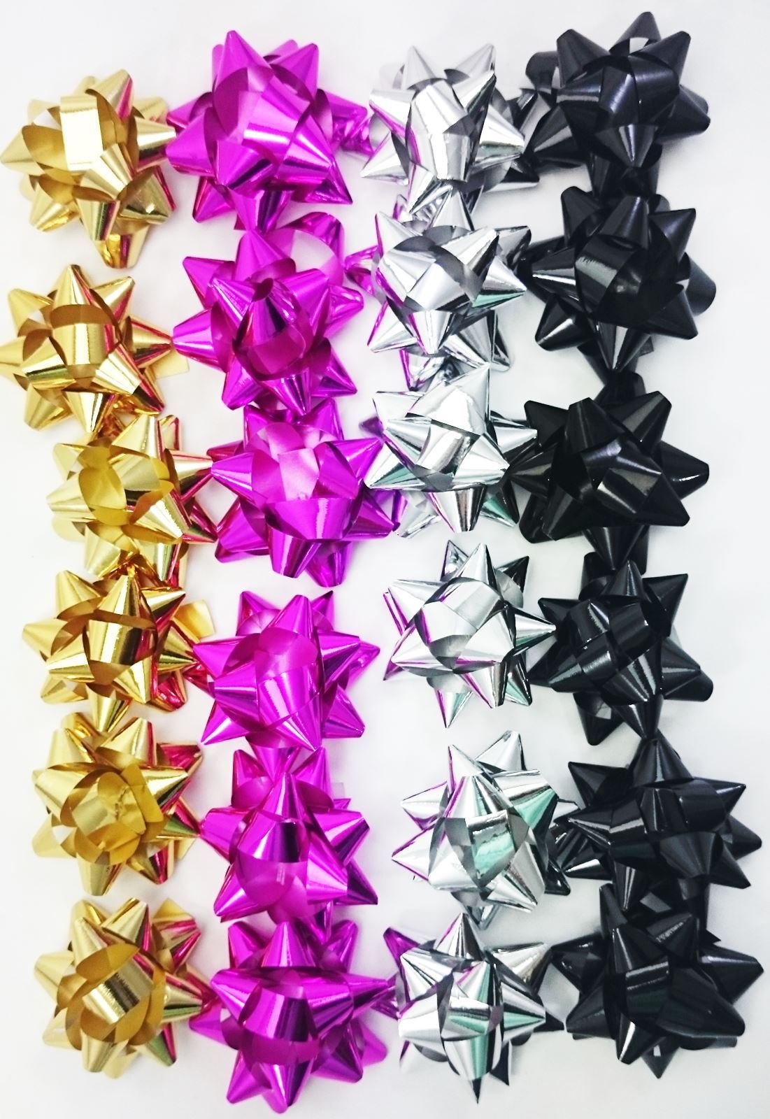 CONCEPT4U® Pack of 12 Contemporary Foil Metallic Gift Bows - Gold, Silver, Black & Fuchsia Present Decoration Family Celebration Christmas Tree